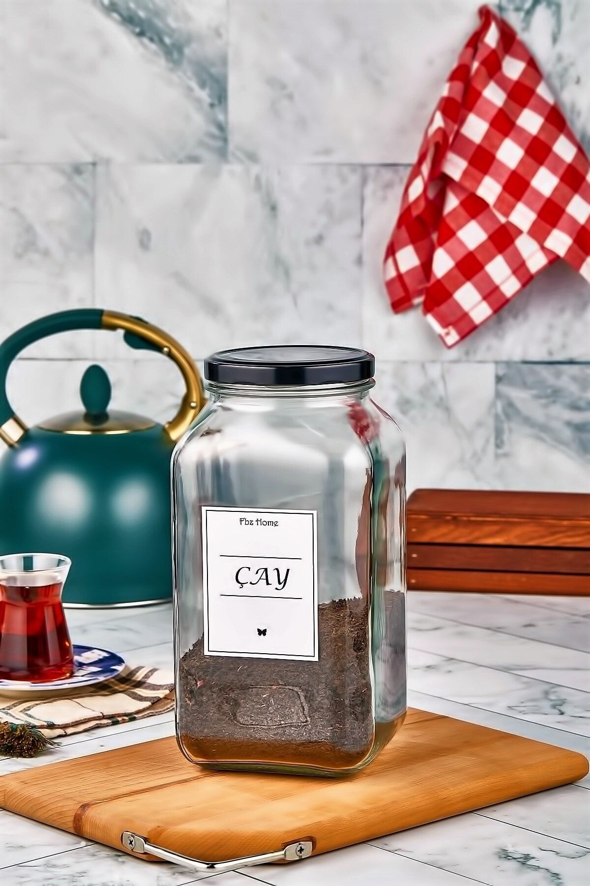 FBZhome Dekoratif Mutfak Düzenleyici Çay Kavanozu 3000 Ml Cam Saklama Kabı