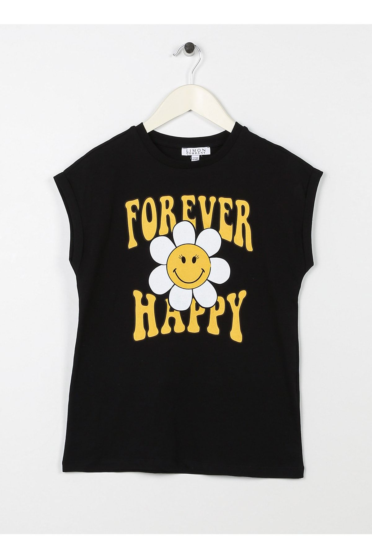 LİMON COMPANY Limon Baskılı Siyah Kız Çocuk T-shirt Forever Gırl-23