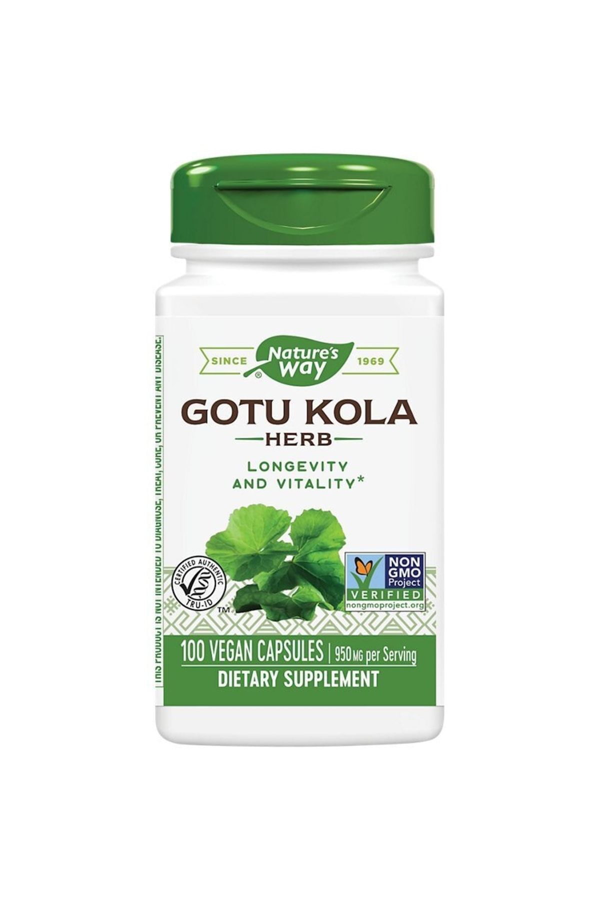 Nature's Way Gotu Kola Herb 475 Mg, Certified Authentic Tru-ıd™ Hafıza Zeka Memory Longevity And Vitality