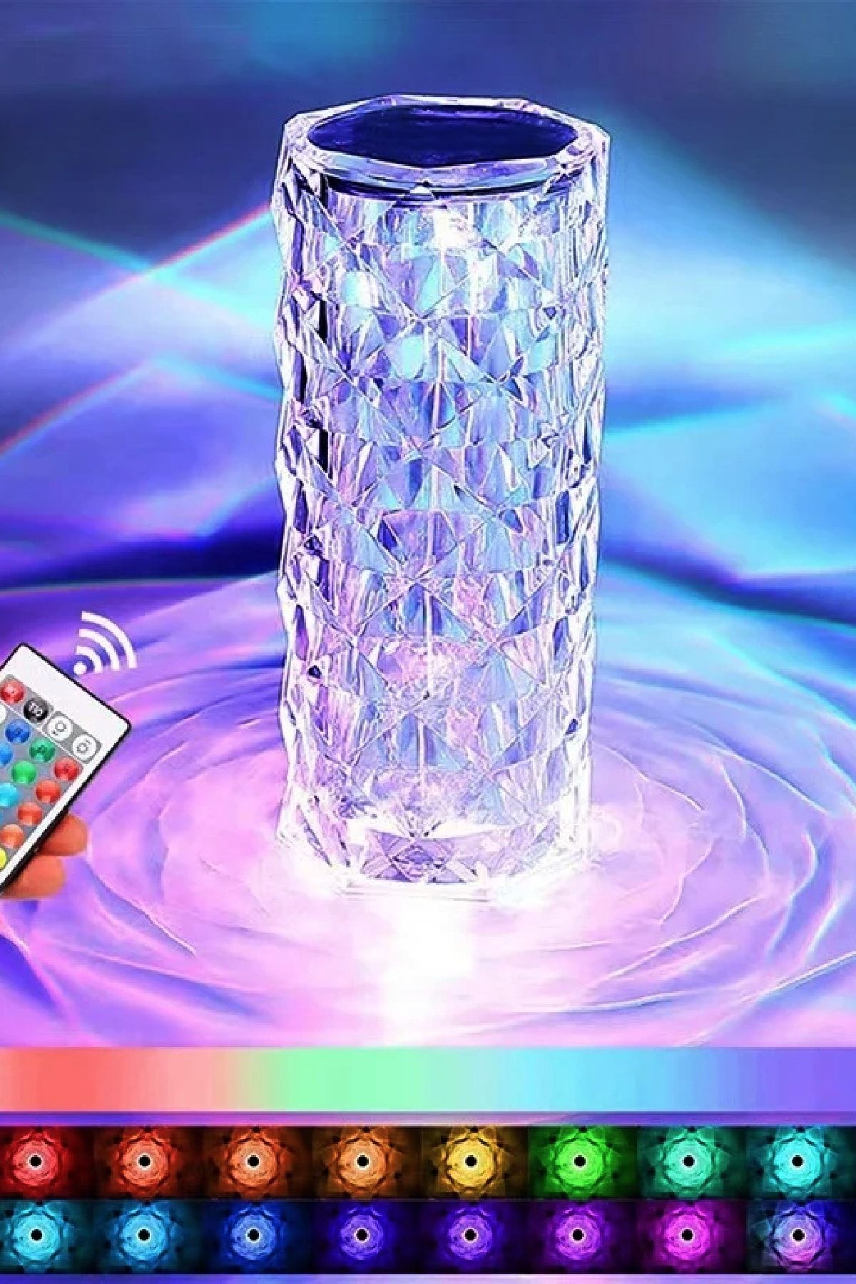 The Wlue Akrilik Şarjlı Kristal Led Masa Lambası 20 Mod Rgb Dokunmatik Kumandalı Ev Ambians Dekor Işığı