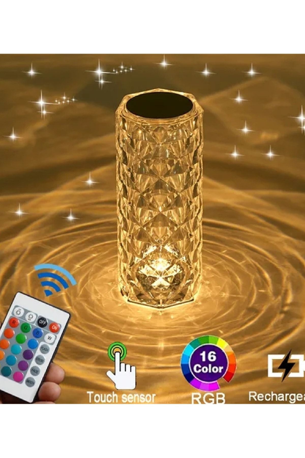The Wlue Akrilik Şarjlı Kristal Led Masa Lambası 20 Mod Rgb Dokunmatik Ambians Dekor Gece Lambası