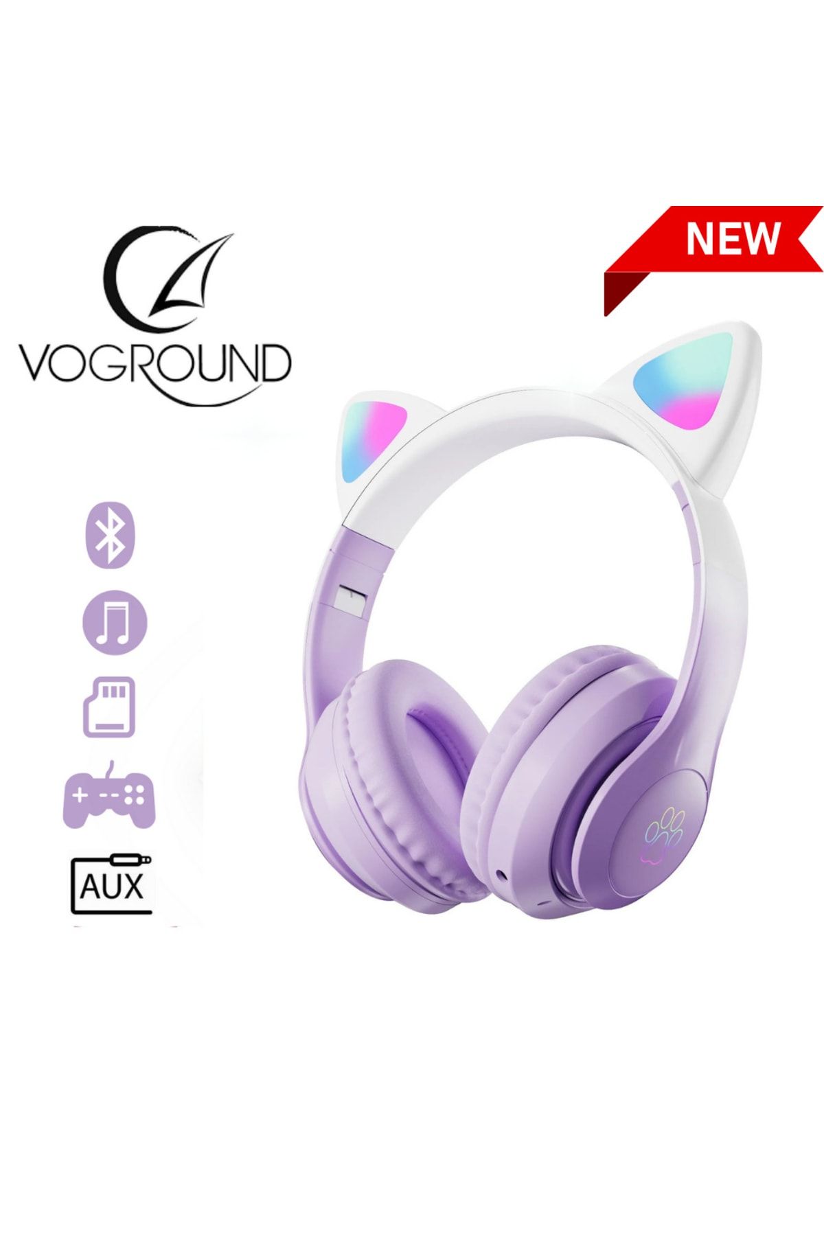 Voground Kedi Kulağı Detaylı Bluetooth Kablosuz Uyumlu Kulaklık Çocuk Oyuncu 5.3 Wirelles