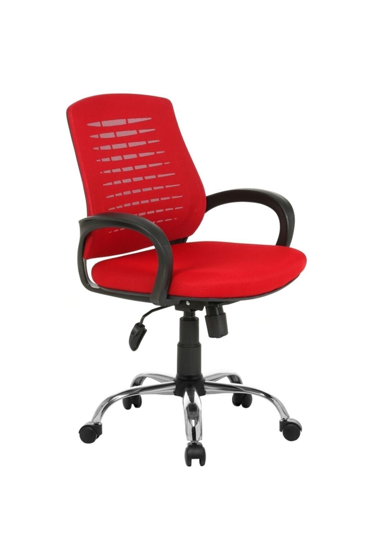 Fabrika Sers Kırmızı Ofis Büro Koltuğu-krom Çalışma Sandalyesi