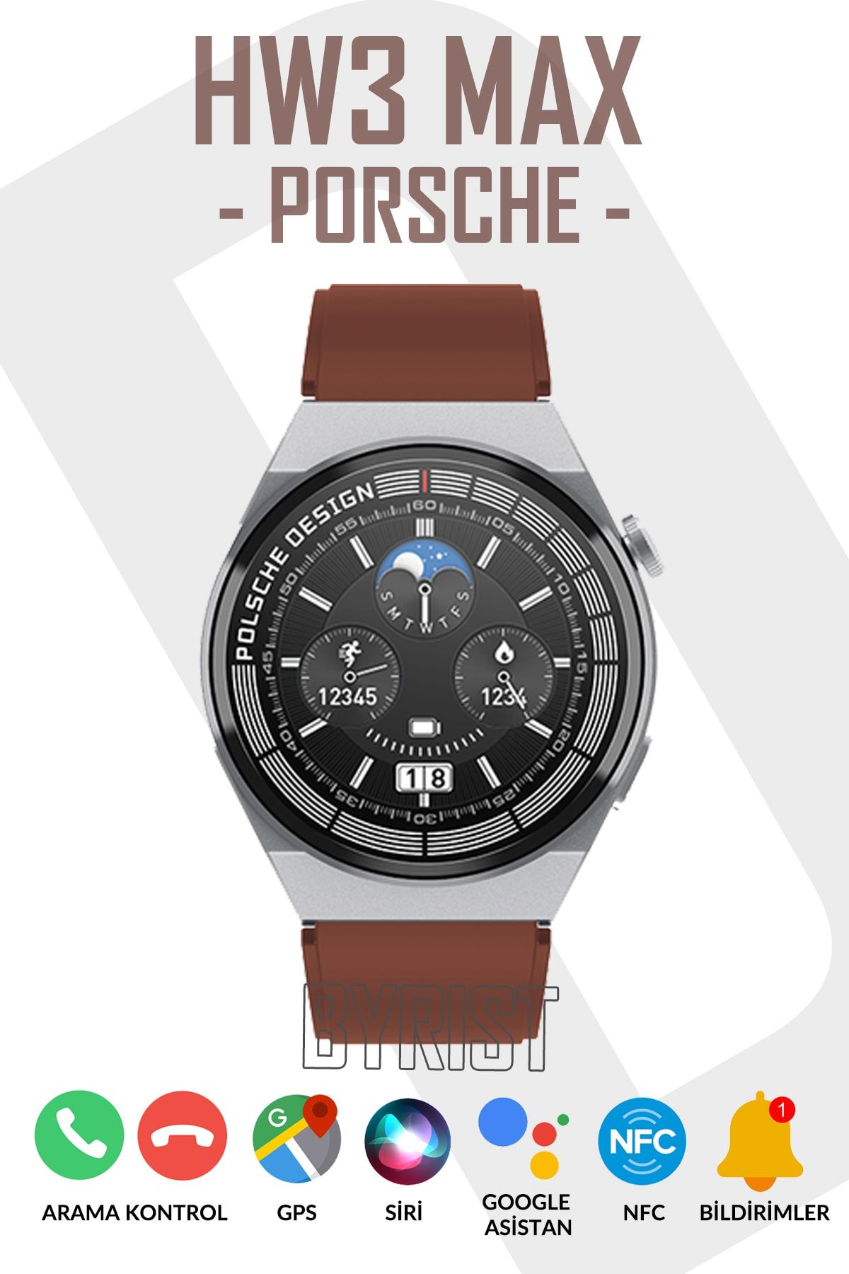 Byrist Watch Classic Series Hw3 Max Porsche 1.35inç Ekran Nfc/siri/takip Özellikli Premium Akıllı Saat