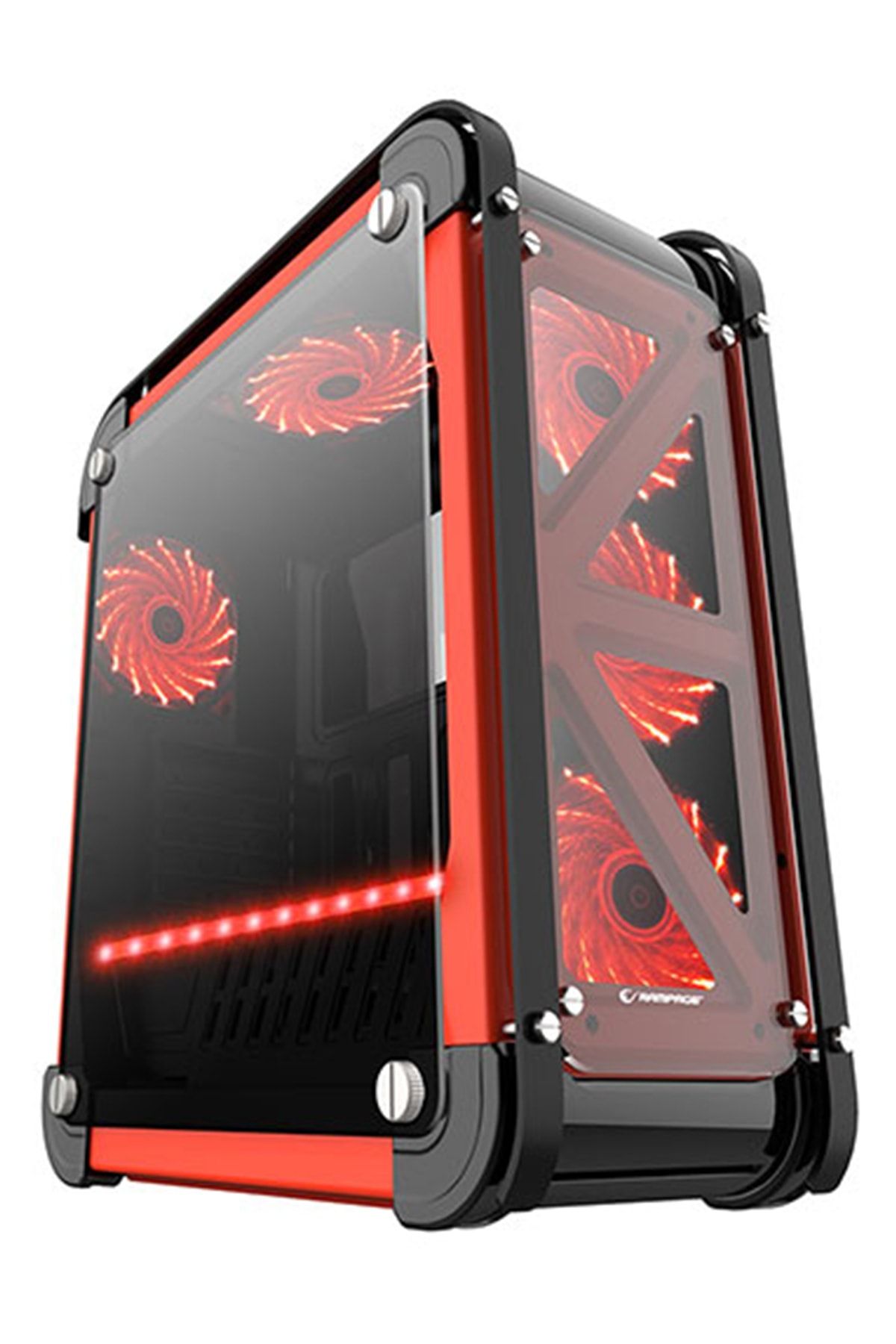 Rampage Castle Siyah/kırmızı 4*12cm Rgb Fan Led Şeritli Temper Glass Çelik Gövdeli Oyuncu Kasa