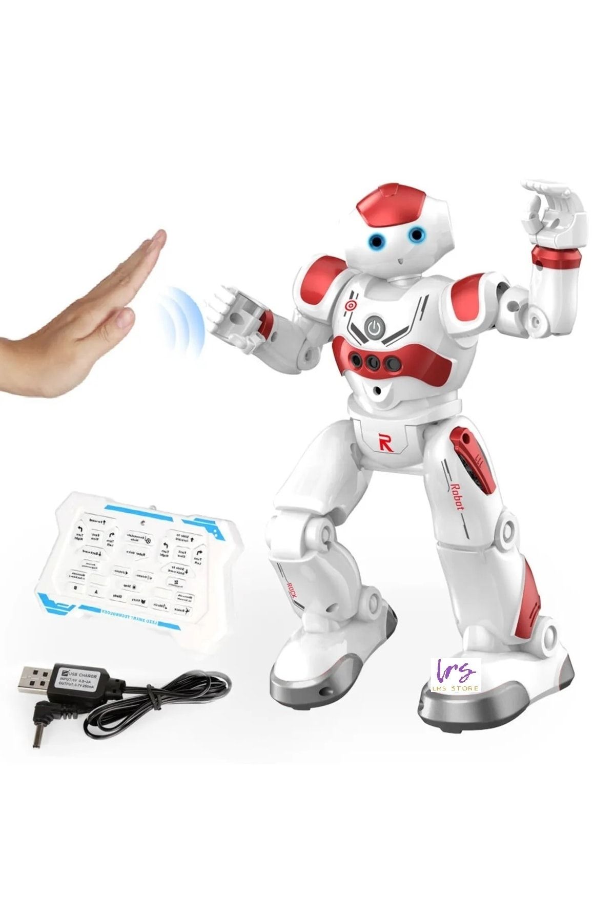 LRS STORE El Sensörlü Robot Uzaktan Kumandalı Şarjlı Akıllı Yapay Zeka Robot 28 Cm