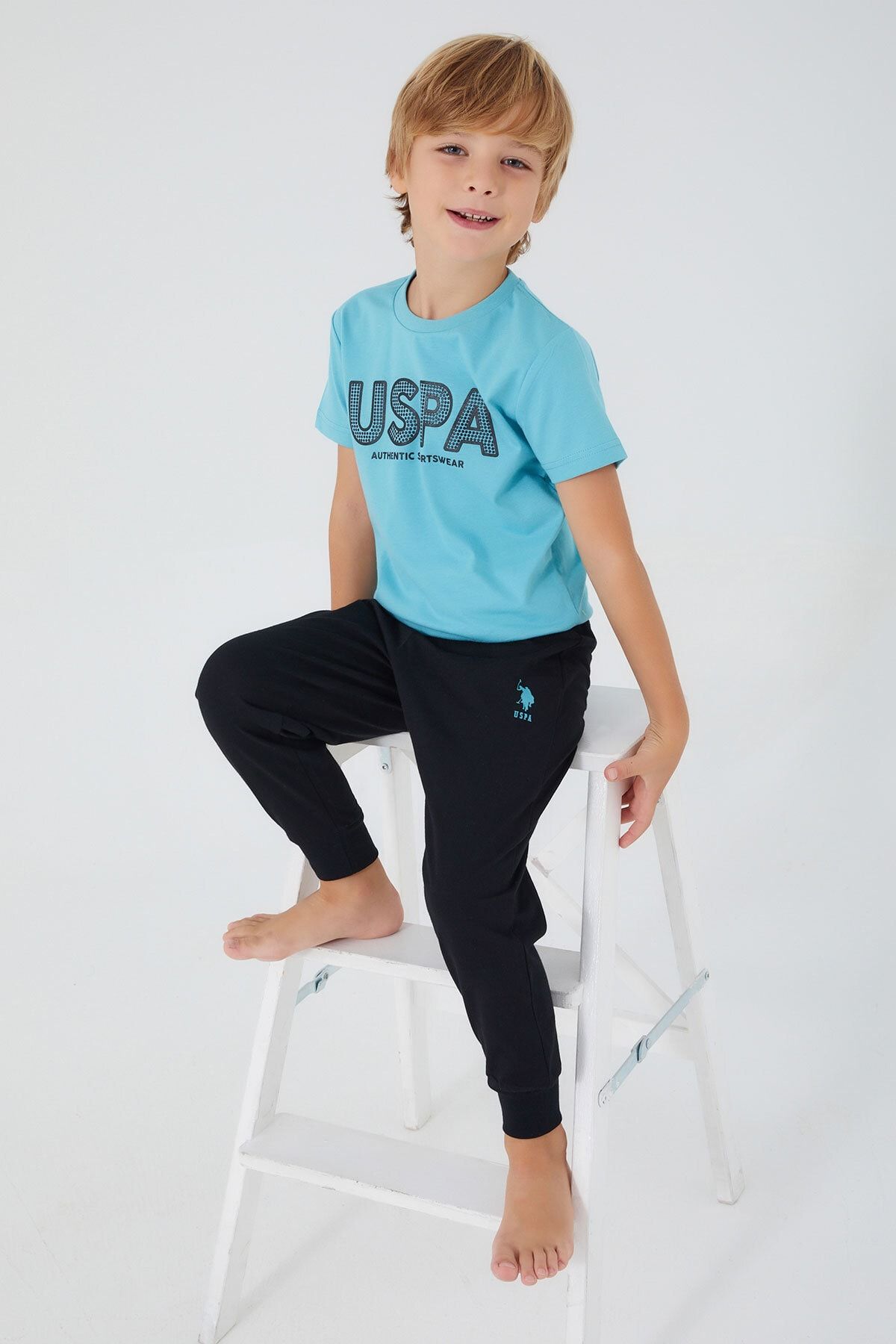 U.S. Polo Assn. Erkek Çocuk, Lisanslı, Uspa, Tiny Stamp, % 100 Pamuk, Kısa Kol T-shirt, Pijama Takım