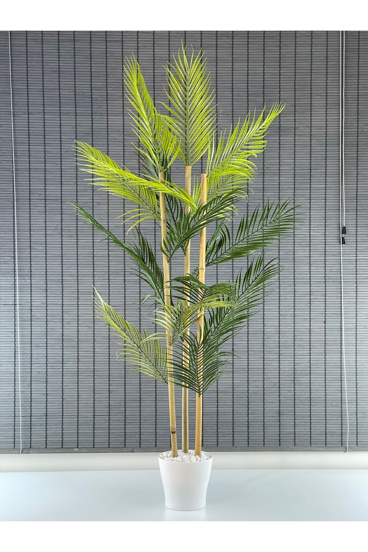 Bahçem Yapay Çiçek Areka Ağacı Palmiye Ağacı Bambu Gövdeli Saksılı 18 Yaprak 125 Cm