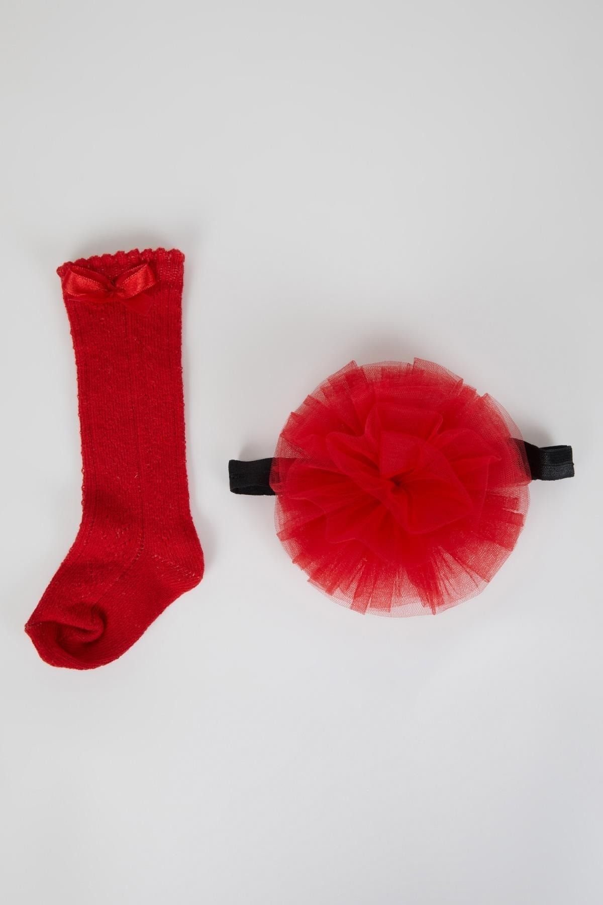 Defacto Kız Bebek Kısa Çorap Saç Bandı Kırmızı 2'li Takım A2616a523sm