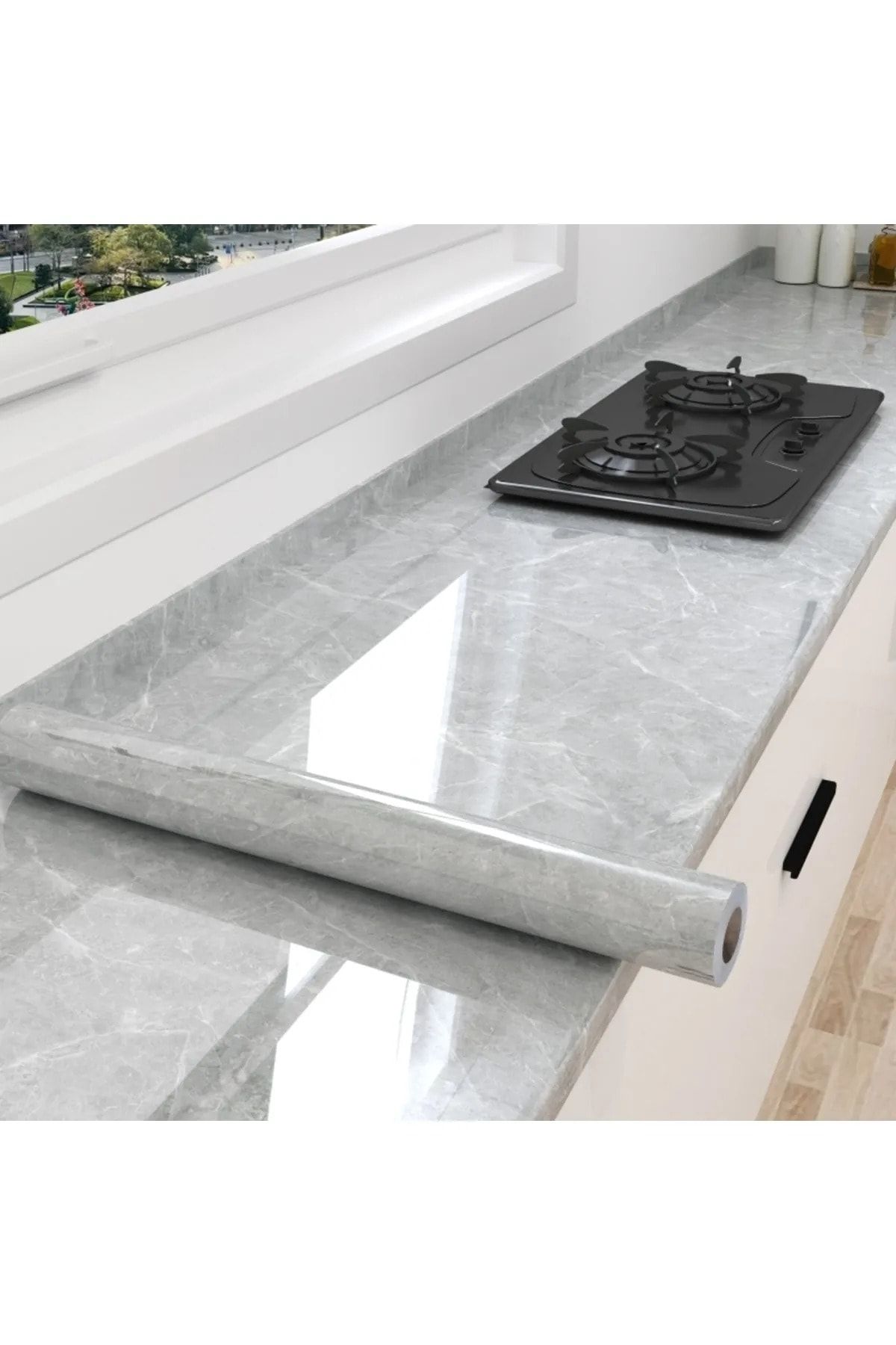 GELDİMİCOM Mermer Desenli Mutfak Tezgah Üstü Fayans Kaplama Yapışkanlı Folyo 5 Metre