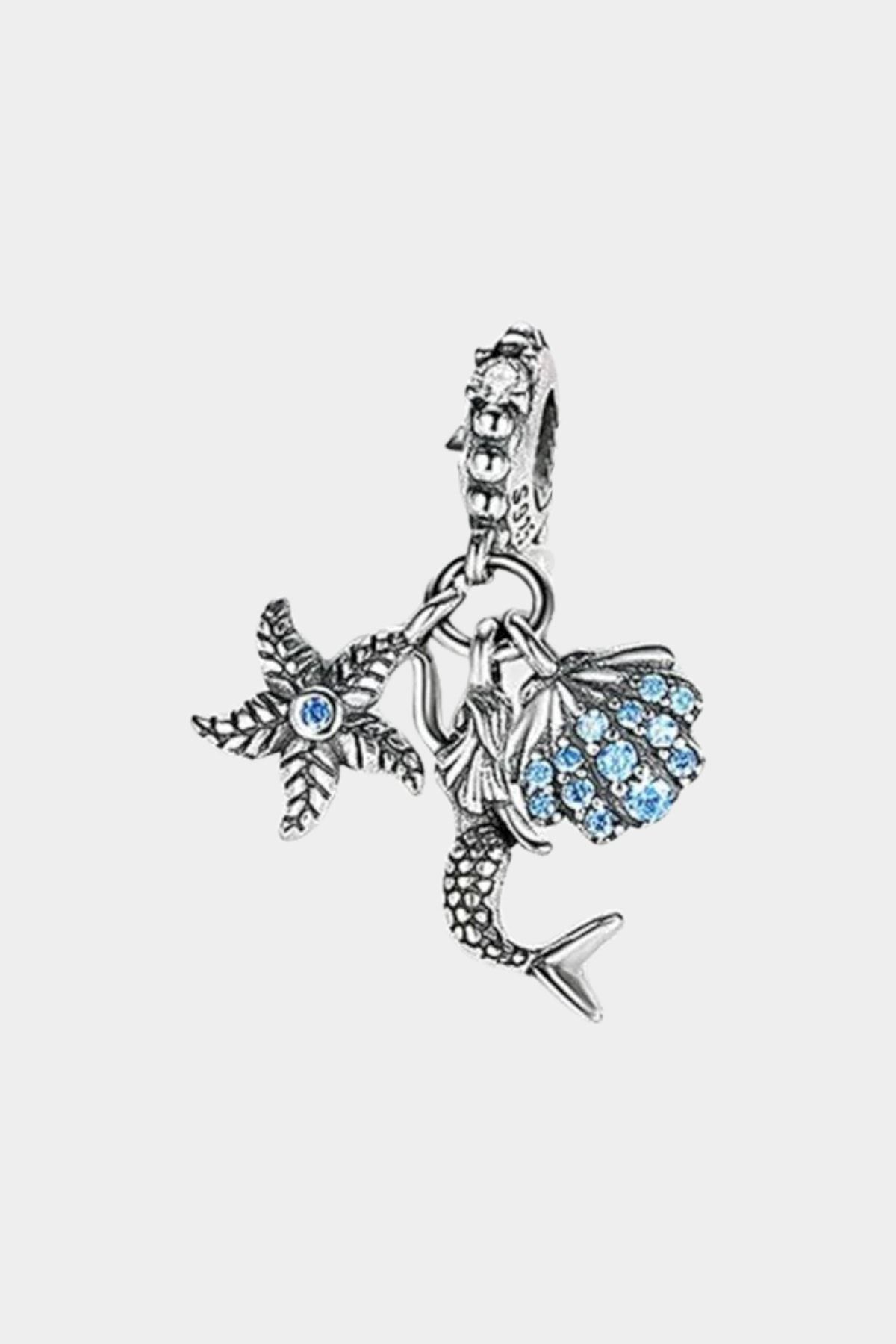 Dumledo Mavi Taşlı Deniz Kabuğu, Deniz Yıldızı Ve Deniz Kızı Charm | 925 Ayar Gümüş