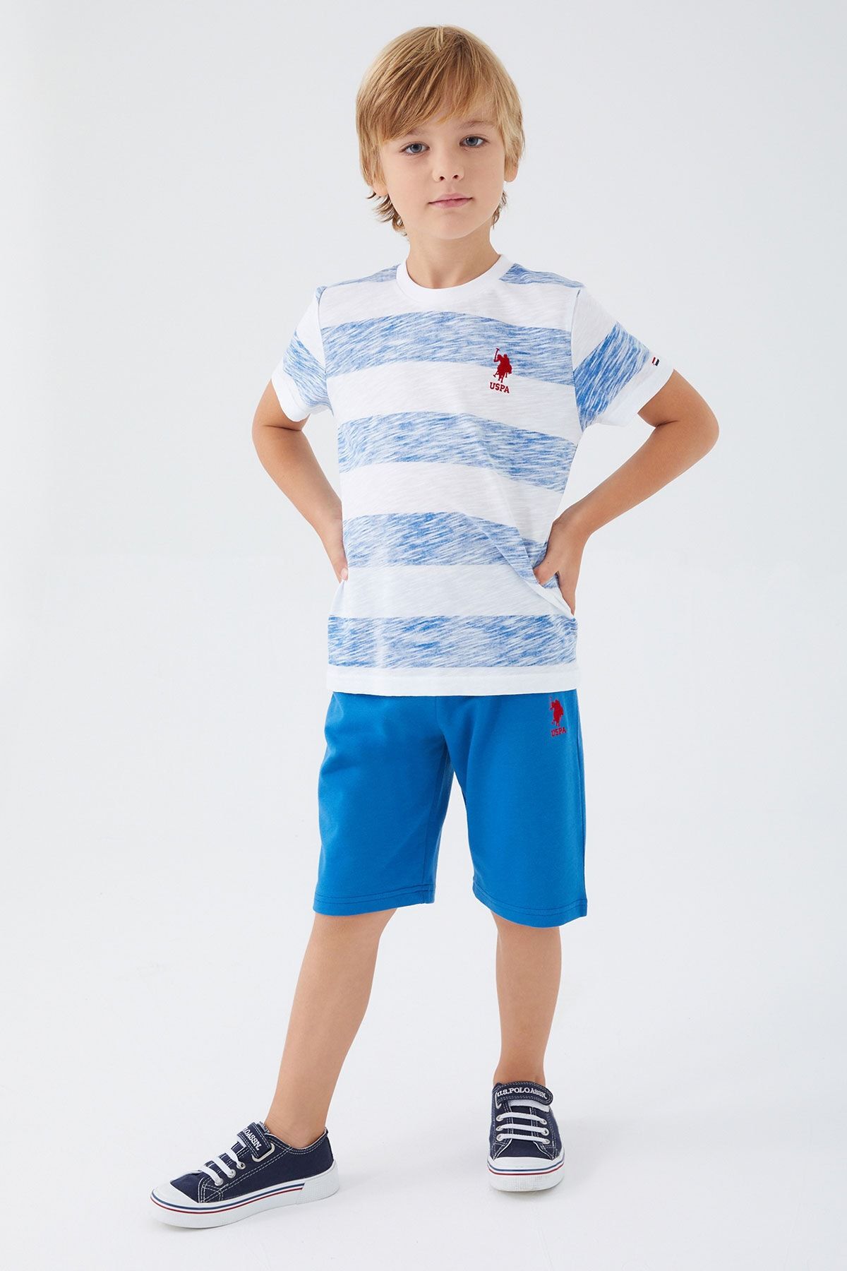 U.S. Polo Assn. U.s. Polo Assn Stripe Pattern Mavi Erkek Çocuk Bermuda Takım