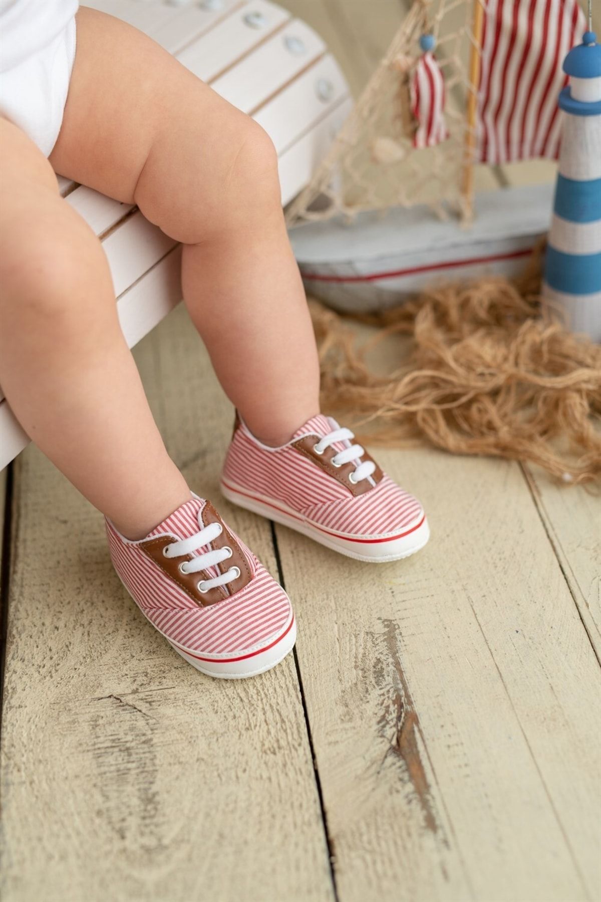 First Step Kırmızı Çizgili Kız Bebek Patik Ilk Adım Ayakkabısı
