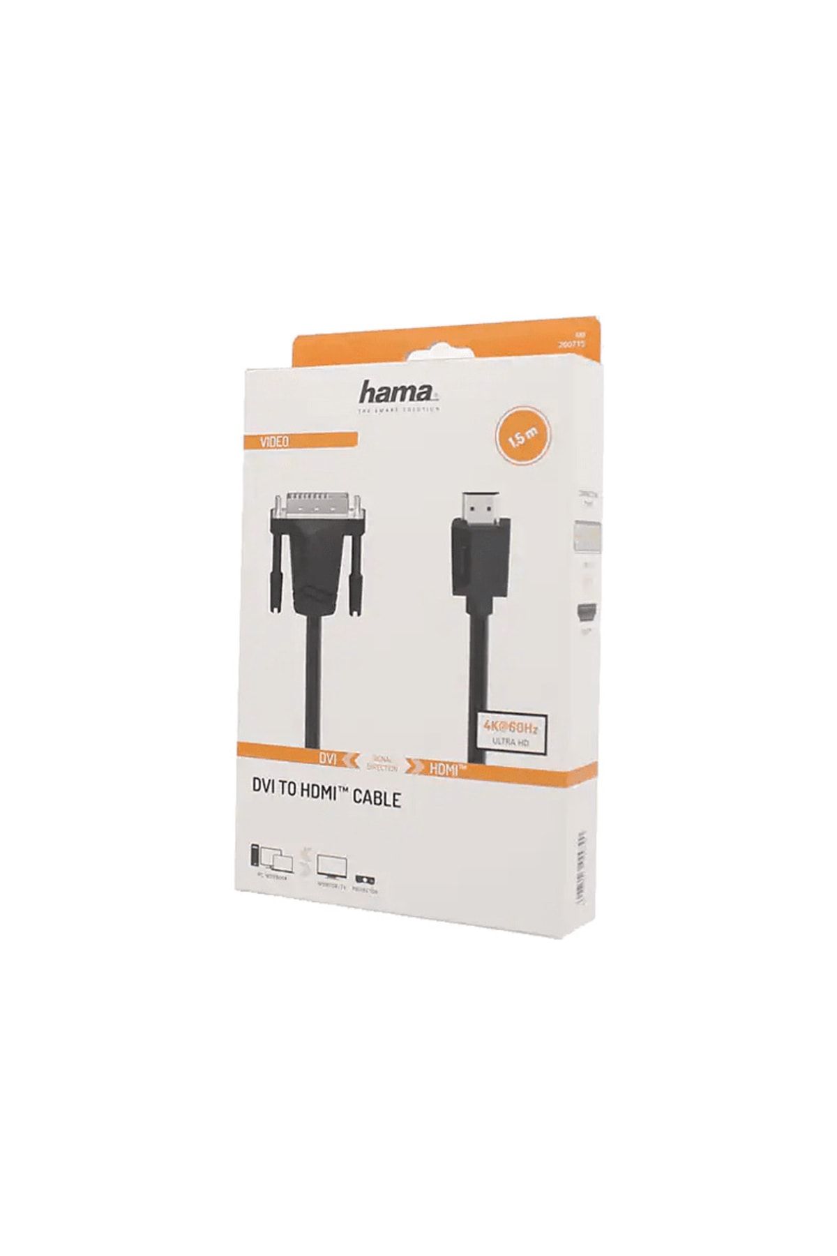 Hama HM.200715 DVI - HDMI Fişi Ultra-HD 4K 1.5m Video Kablosu Siyah