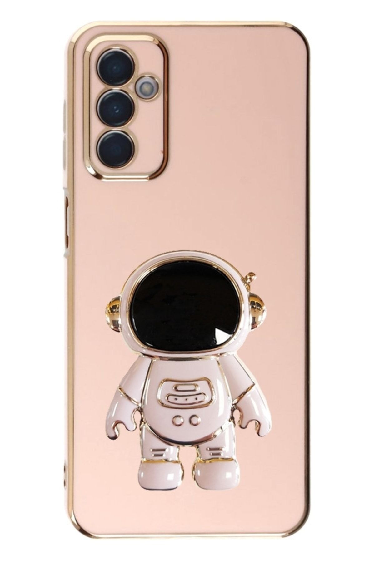 Eiroo Astronot Samsung Galaxy M23 Standlı Pembe Silikon Kılıf