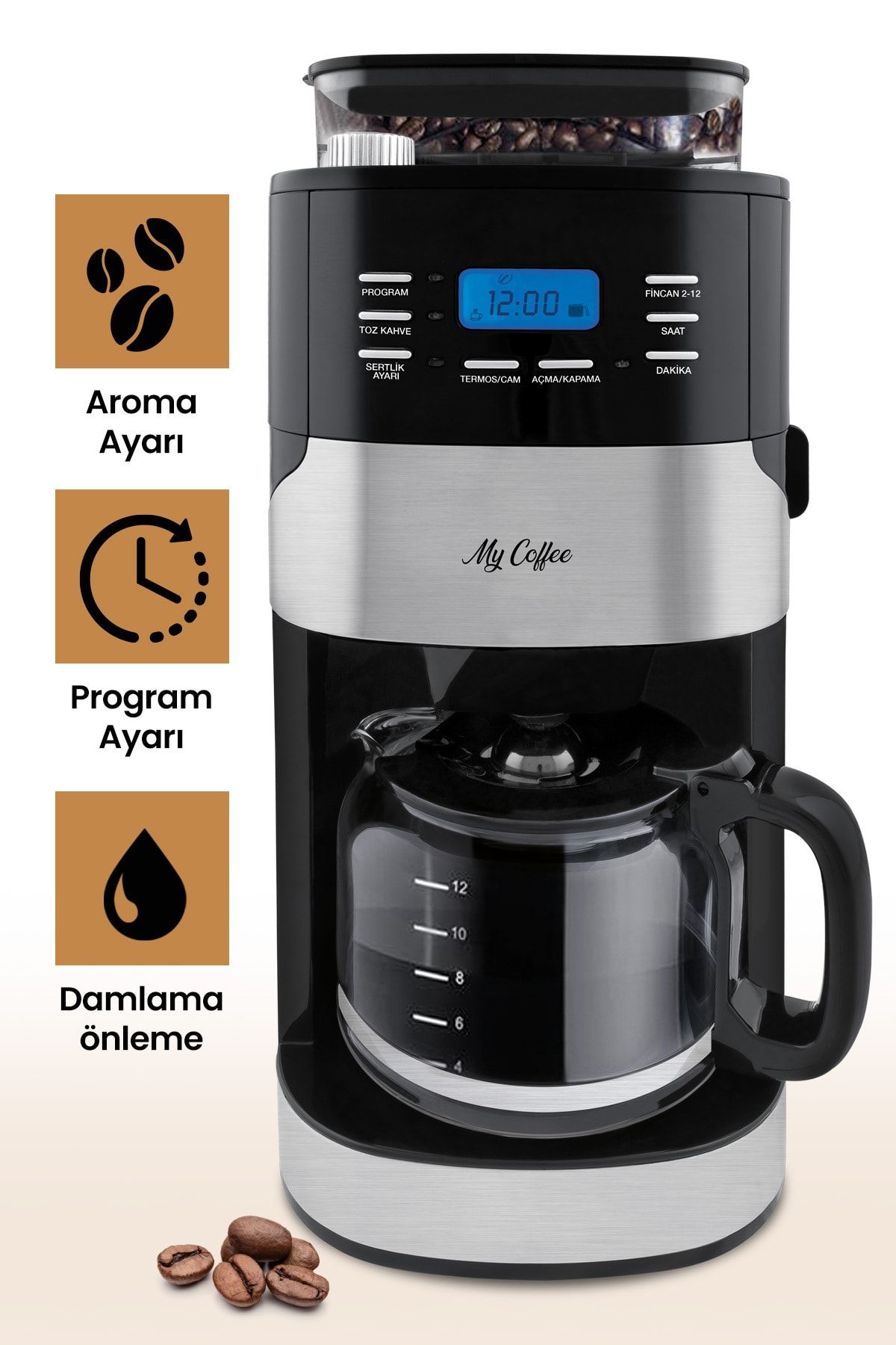 My Coffee Barista Profesyonel Dijital Zaman Ayarlı Sıcak Tutma Fonksiyonlu Öğütücülü Filtre Kahve Makinesi