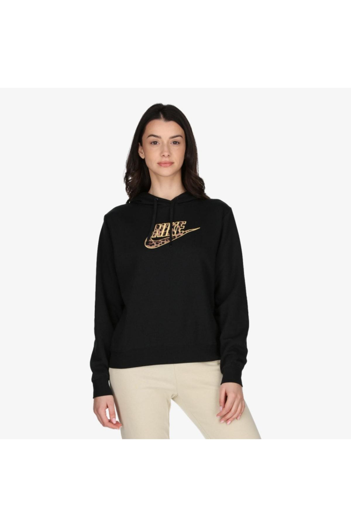 Nike Sportswear Fleece Futura Leopar Kadın Siyah Kapüşonlu Polarlı Sweatshirt Dd5838-010