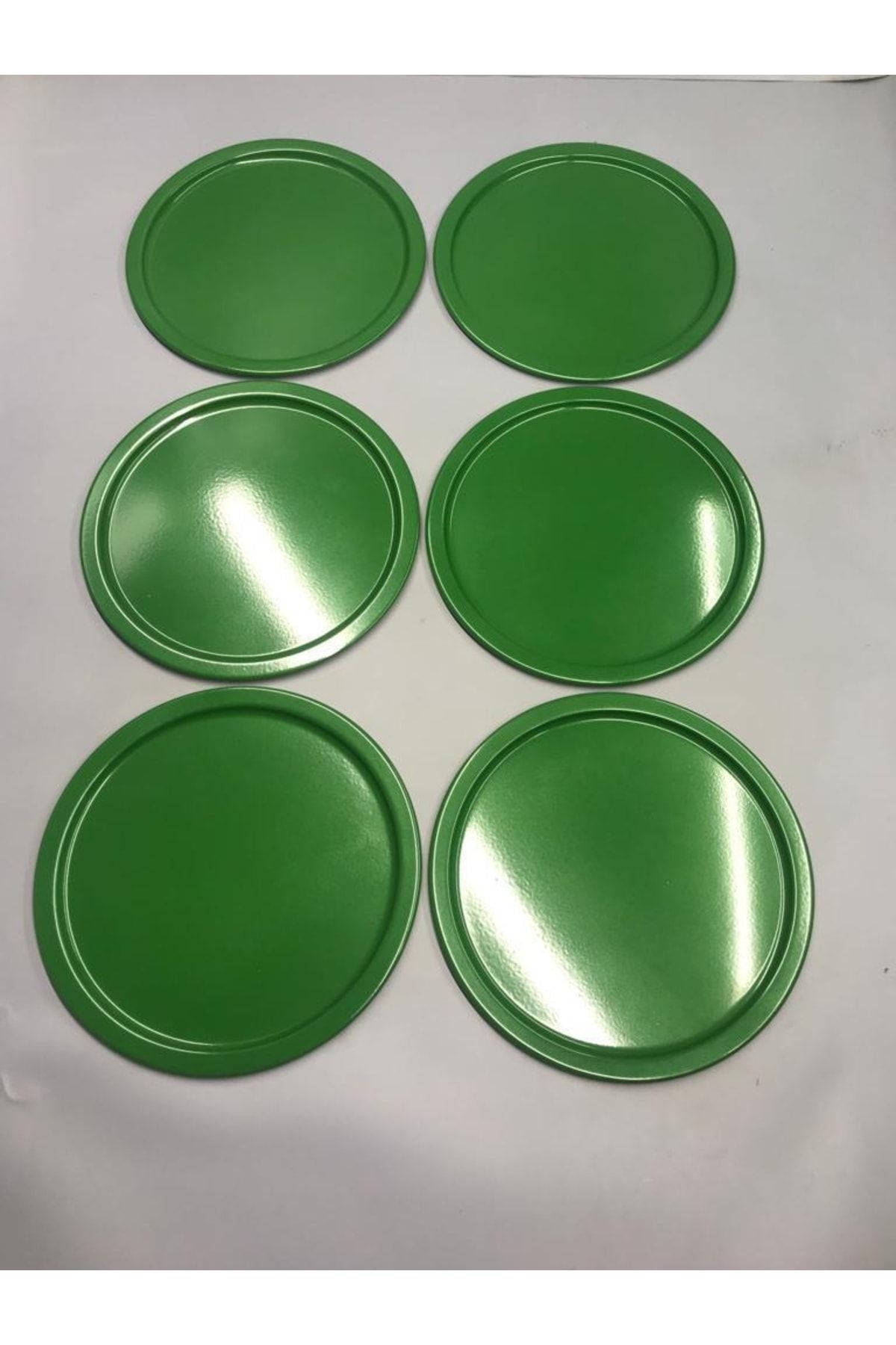 Mira züccaciye 6'lı Metal Yeşil Tek Kişilik Dekoratif Çay, Kahve Ve Pasta Servisi Sunum Tepsisi 23 Cm