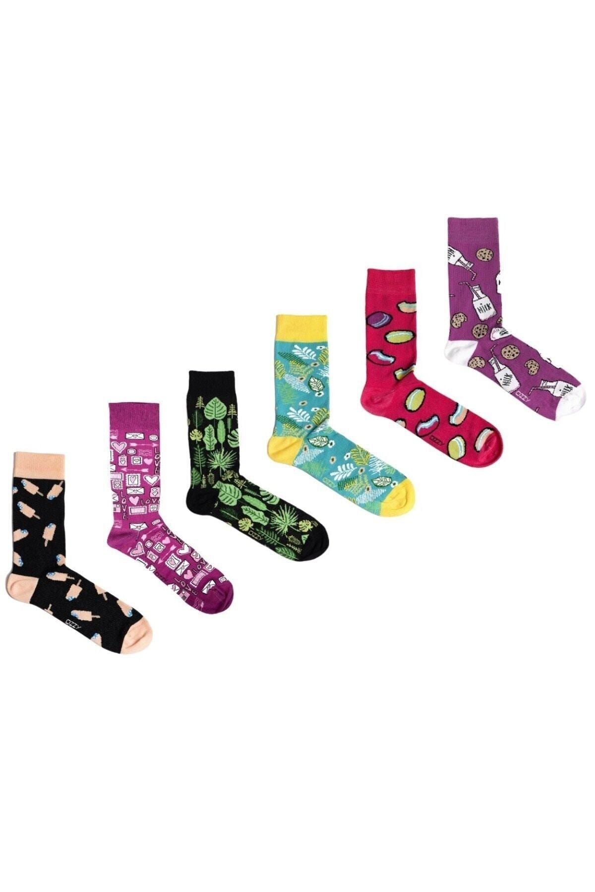 Ozzy 6' Lı Organik Pamuklu Dikişsiz Kadın Çok Renkli Desenli Çorap 10