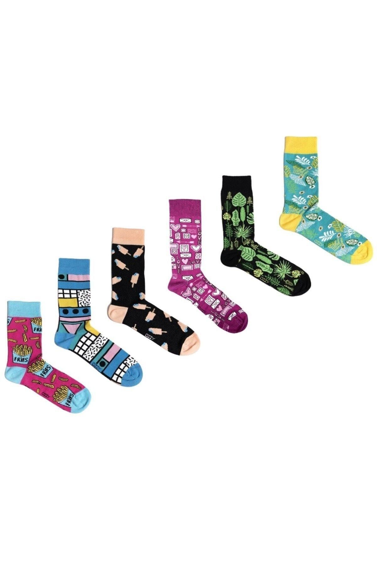 Ozzy 6' Lı Organik Pamuklu Dikişsiz Kadın Çok Renkli Desenli Çorap 4