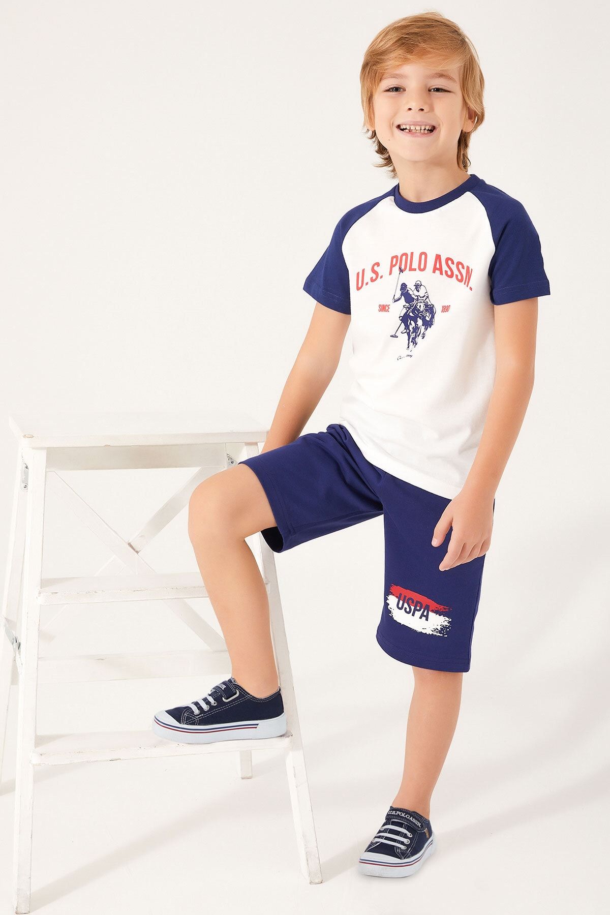 U.S. Polo Assn. Erkek Çocuk, Uspa, Lisanslı, Beyaz, T-shirt-şort Takım