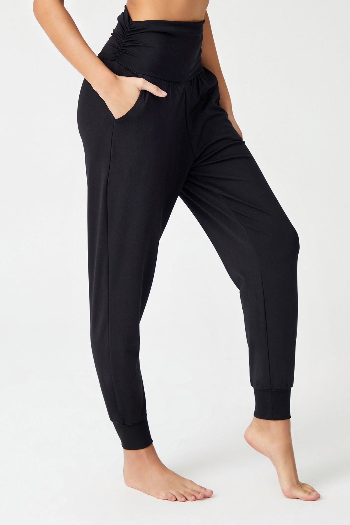 LOS OJOS Siyah Beli Lastikli Şalvar Görünümlü Harem Pantolon Yoga Joggers