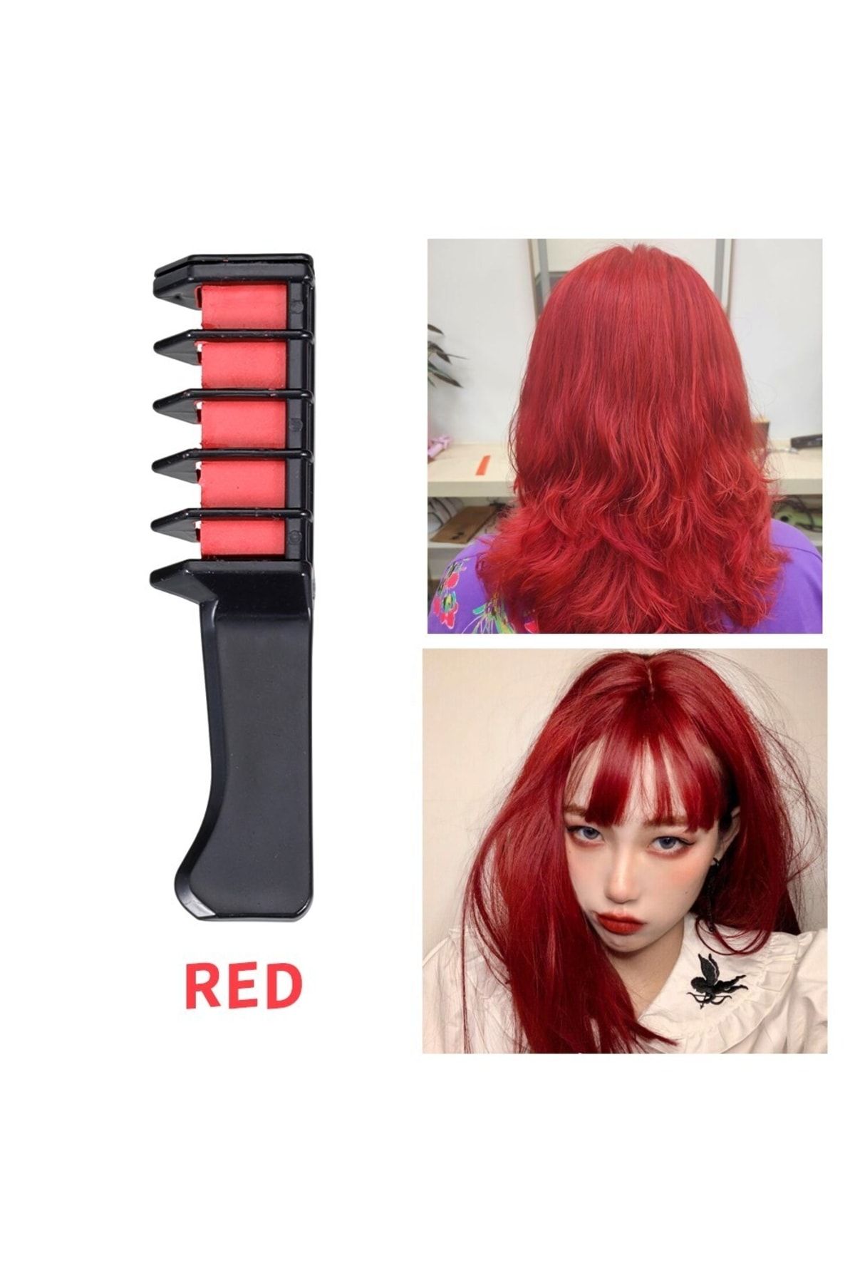 pazariz Rengarenk Saç Boyama Tebeşiri - Mini Taraklı Konsept Saç Boyama Seti Hair Chalk Kırmızı