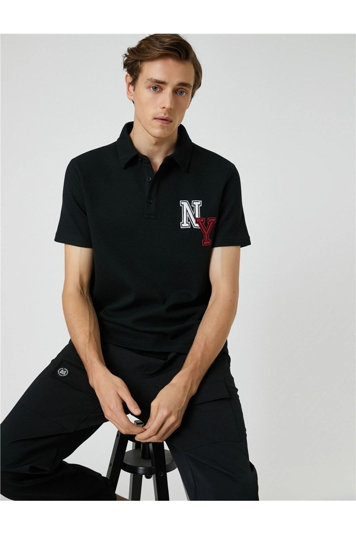 Koton 3sam10011mk 999 Siyah Erkek Polyester Jersey Polo Yaka T-shirt
