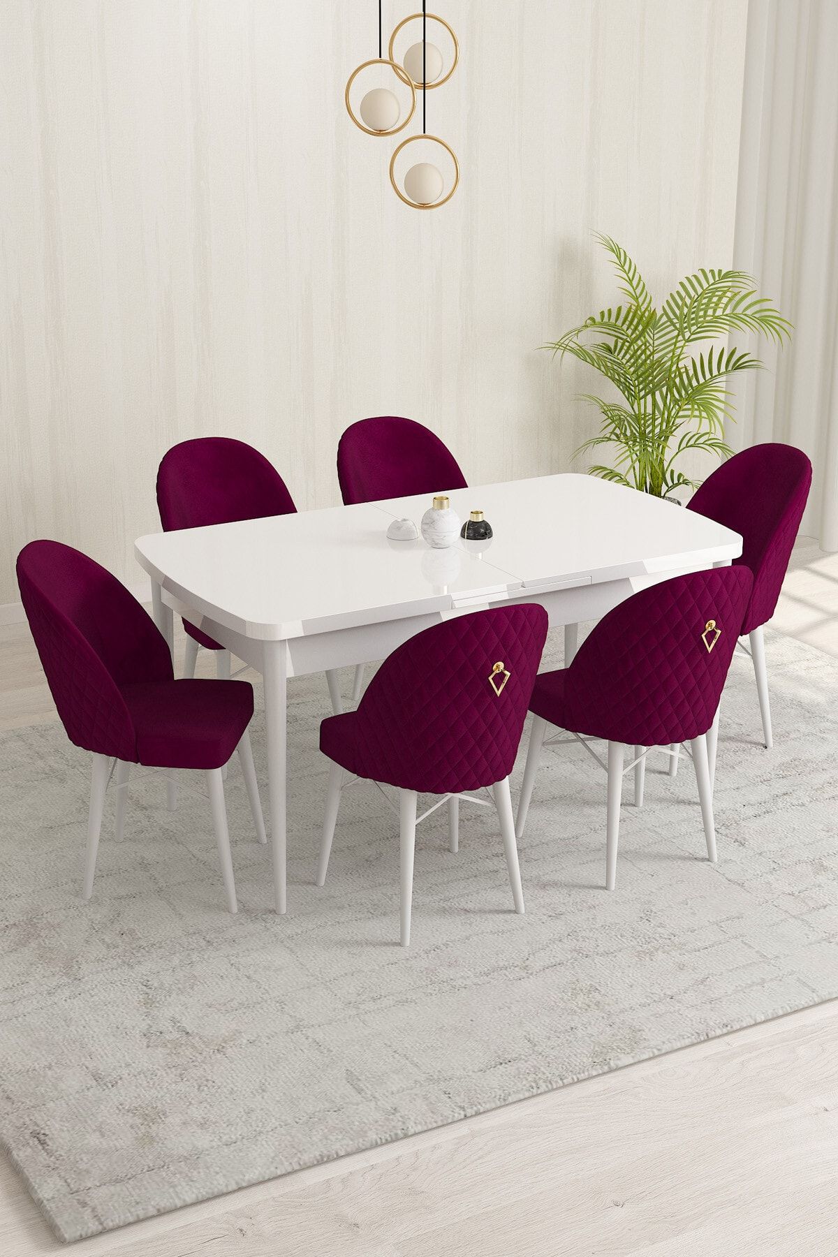 Rovena Marsilya Beyaz 80x132 Mdf Açılabilir Mutfak Masası Takımı 6 Adet Sandalye