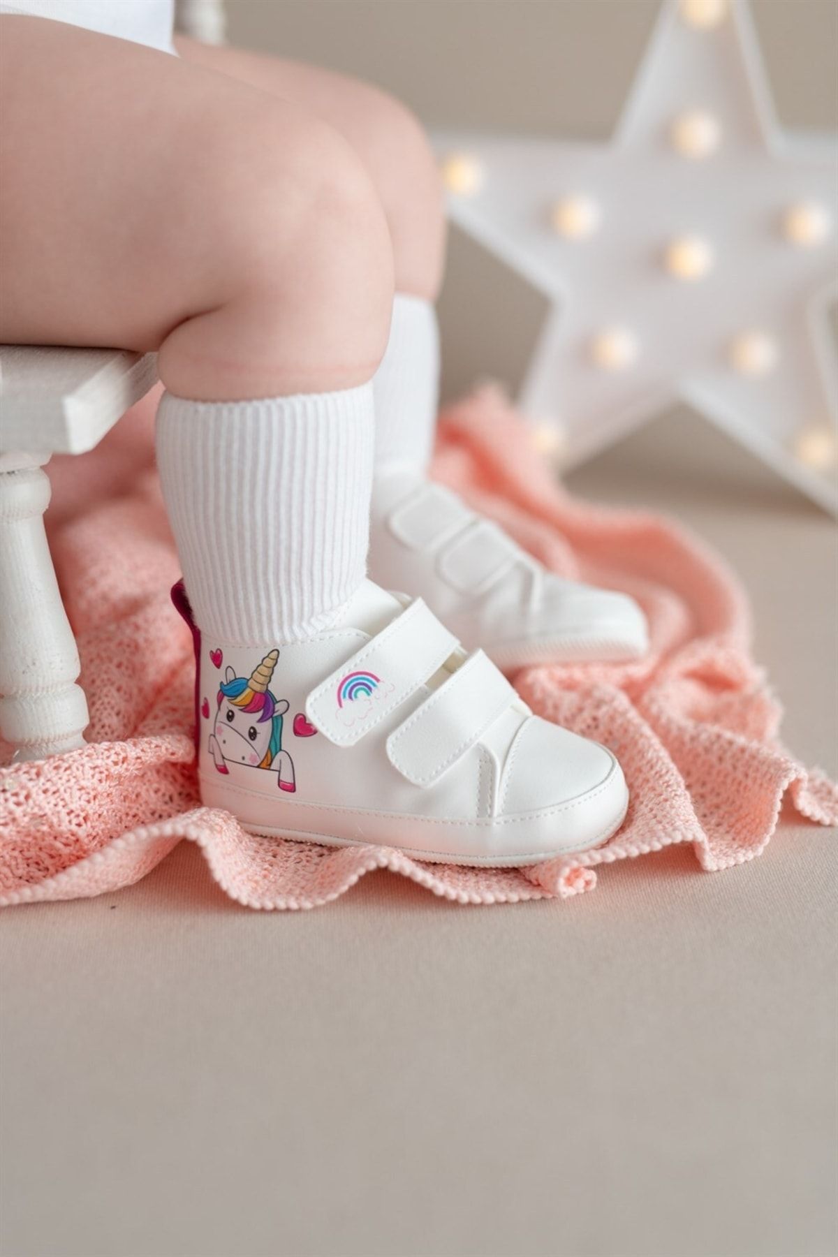First Step Unicorn Kız Bebek Cırt Cırlı Patik Ilk Adım Ayakkabısı