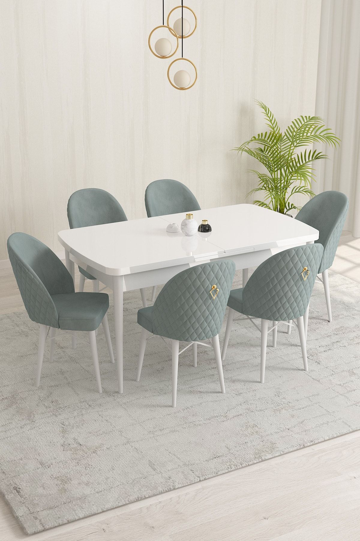 Rovena Marsilya Beyaz 80x132 Mdf Açılabilir Yemek Masası Takımı 6 Adet Sandalye