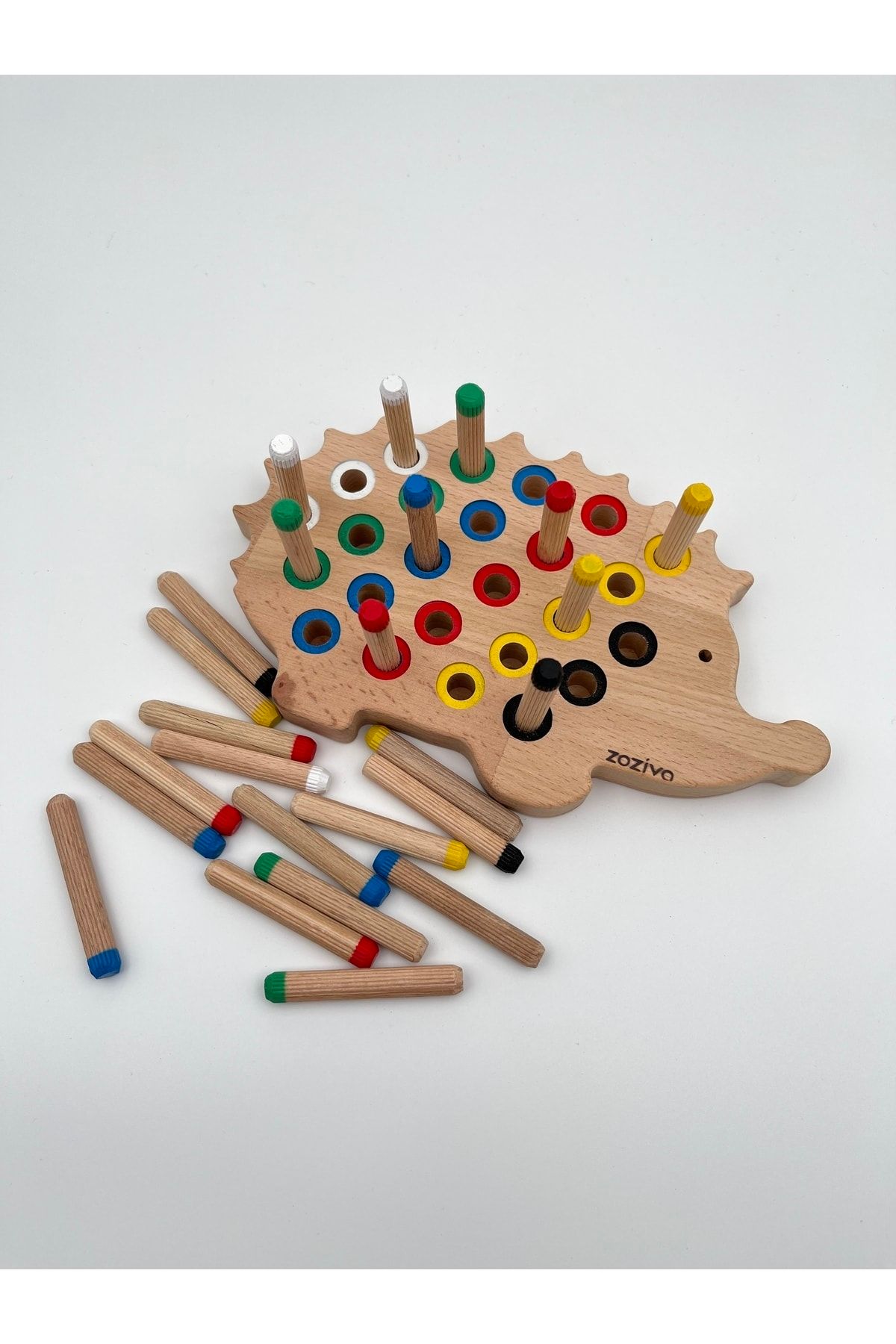 zoziva Montessori Eğitici Ahşap Oyuncak – Tak Çıkar Renkli Ahşap Kirpi Oyuncak