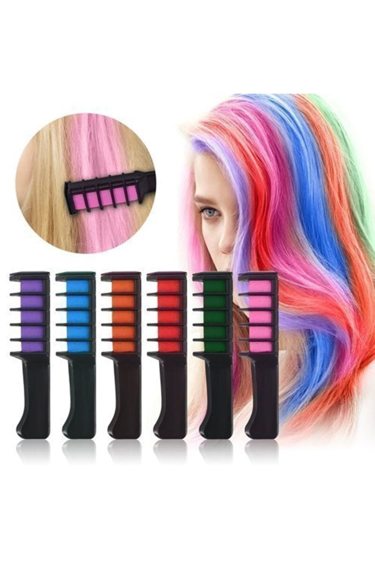 pazariz Rengarenk Saç Boyama Tebeşiri - Mini Taraklı Konsept Saç Boyama Seti Hair Chalk 12 Li Set