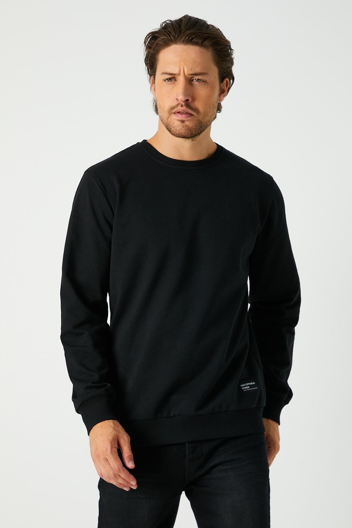 mmetalic Erkek Siyah Basic Bisiklet Yaka Sweatshirt