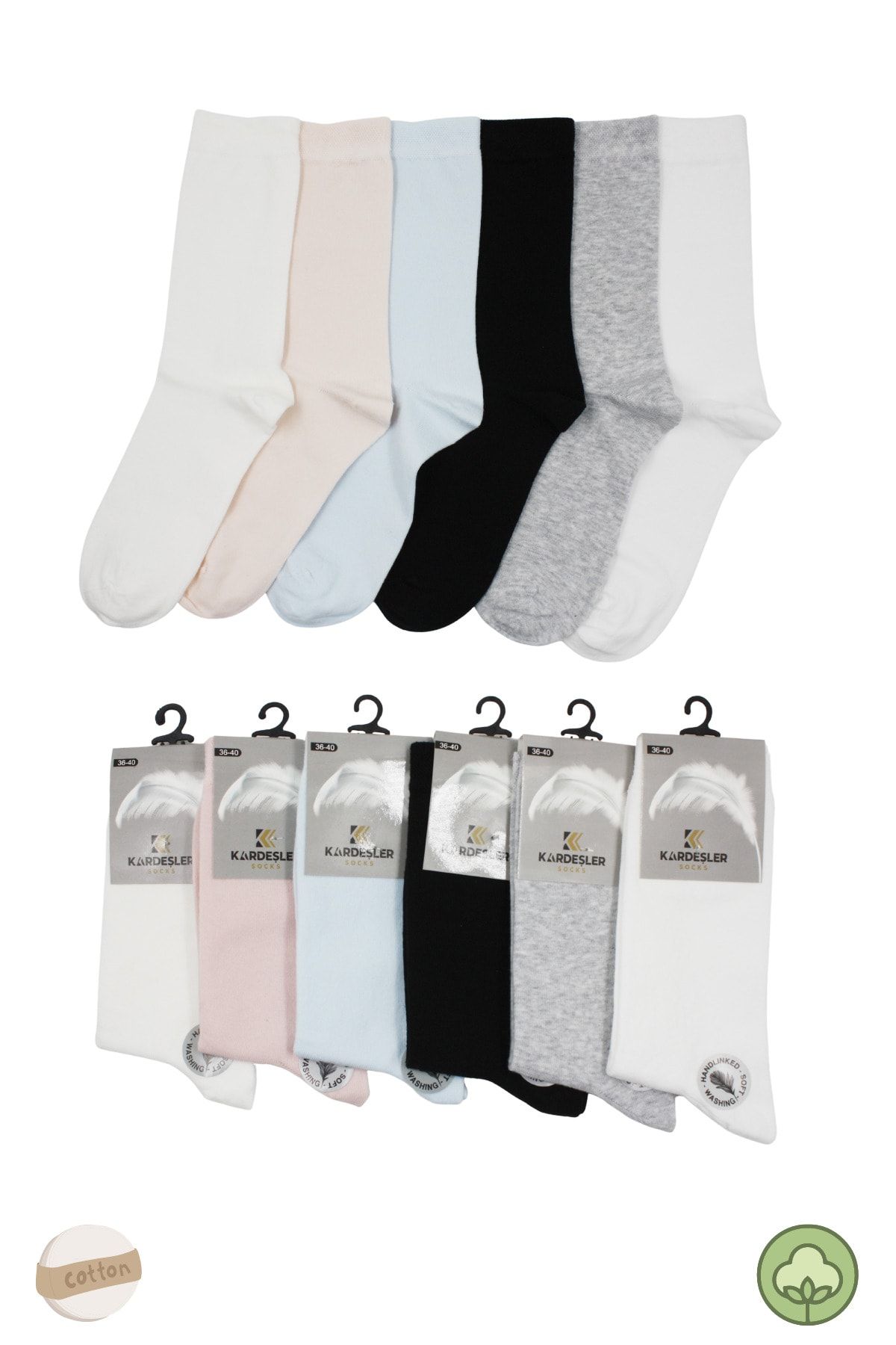 KARDEŞLER ÇORAP Kadın Çok Renkli Düz Soket Pamuklu Çorap 6'lı Paket