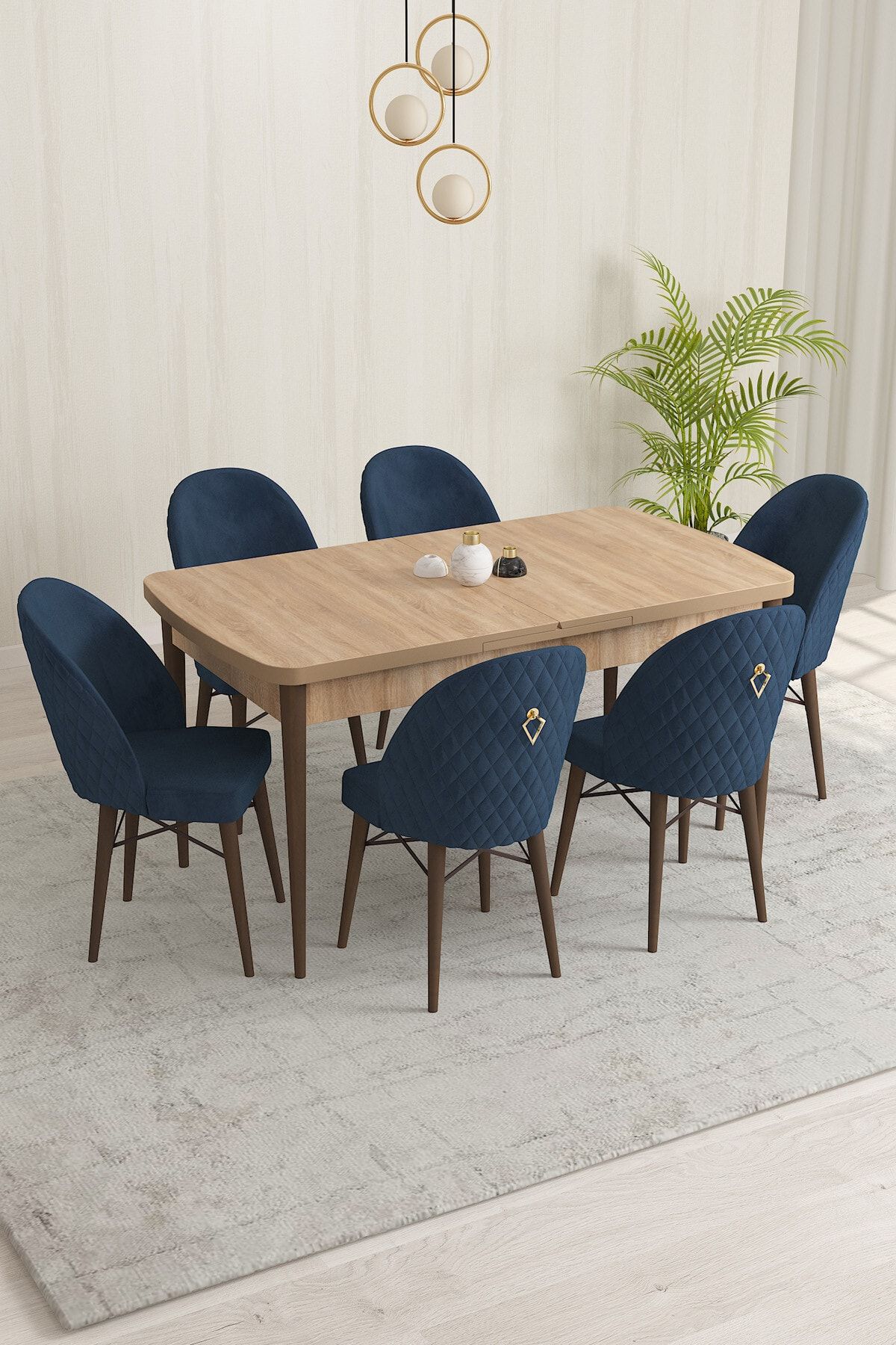 Rovena Marsilya Meşe Desen 80x132 Mdf Açılabilir Mutfak Masası Takımı 6 Adet Sandalye