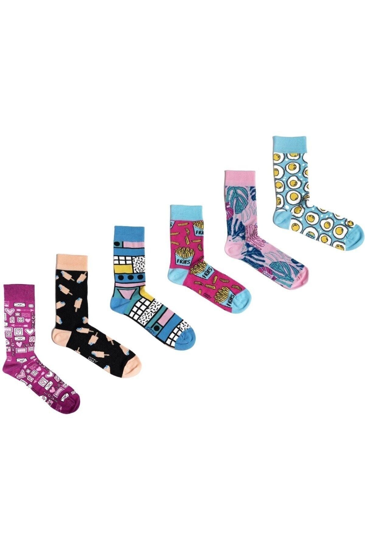 Ozzy 6' Lı Organik Pamuklu Dikişsiz Kadın Çok Renkli Desenli Çorap 3