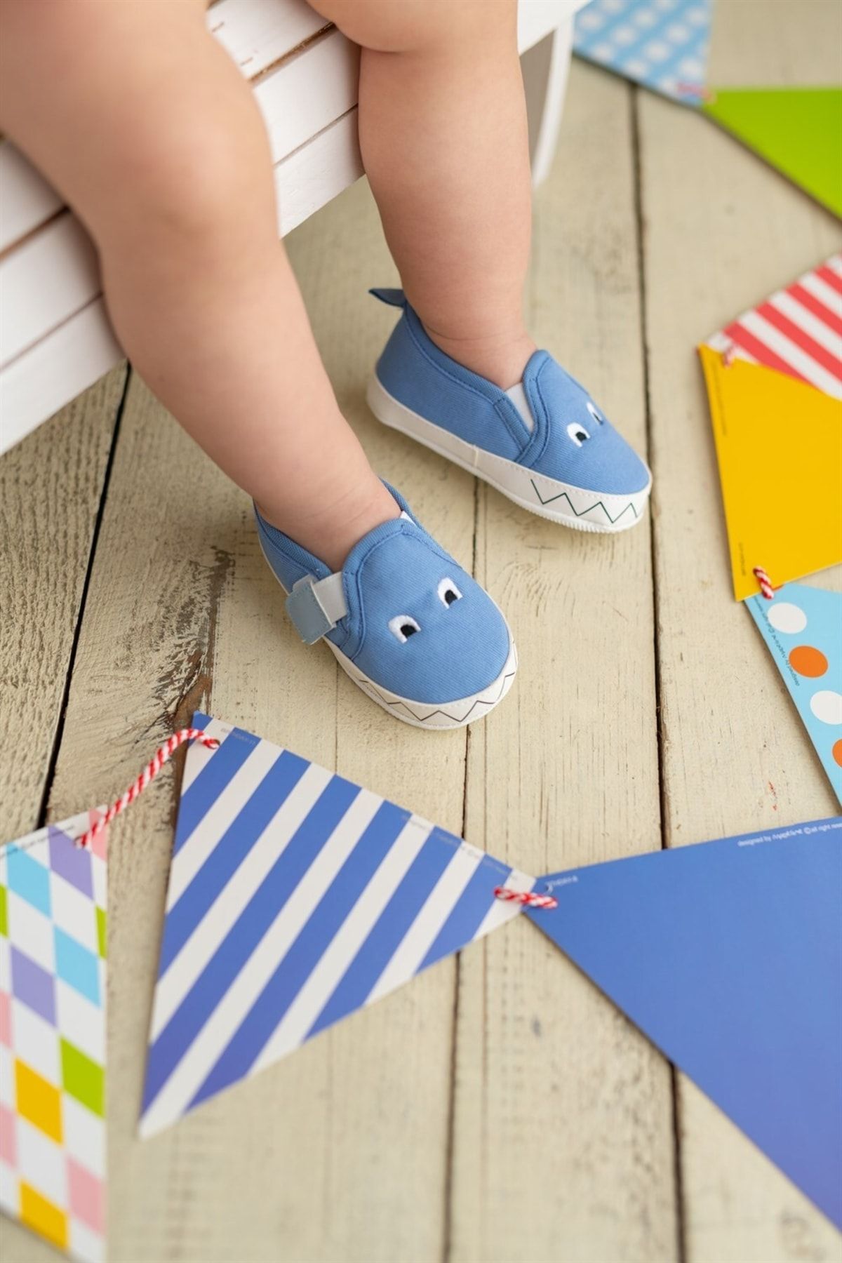 First Step Mavi Canavar Nakışlı Bebek Cırtcırtlı Patik Ilk Adım Ayakkabısı