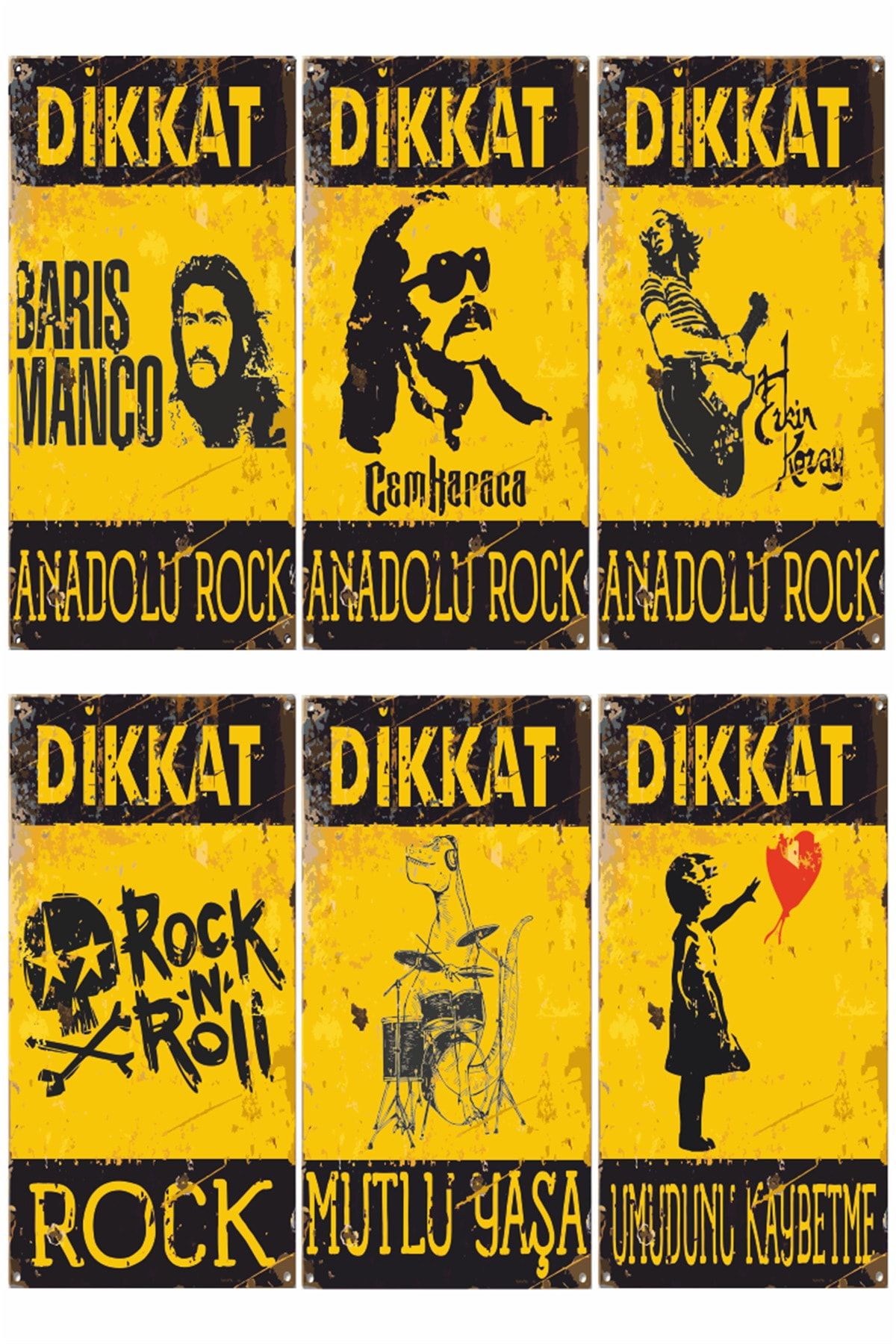 Hayat Poster Anadolu Rock Barış Manço Cem Karaca Erkin Koray 6lı Mini Retro Ahşap Poster Seti