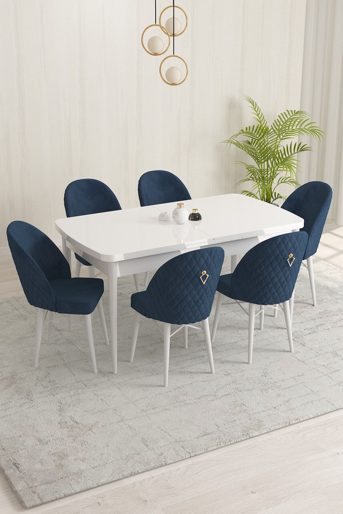 Rovena Marsilya Beyaz 80x132 Mdf Açılabilir Mutfak Masası Takımı 6 Adet Sandalye