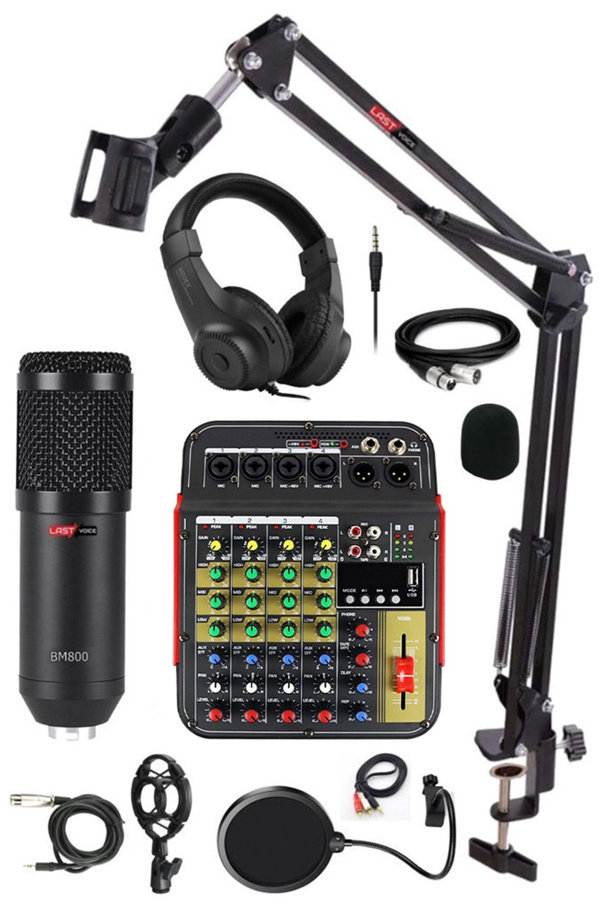 Lastvoice Rec Paket-2 Bm800 Mikrofon Phantomlu Mikser Kulaklık Stand Filtre Set