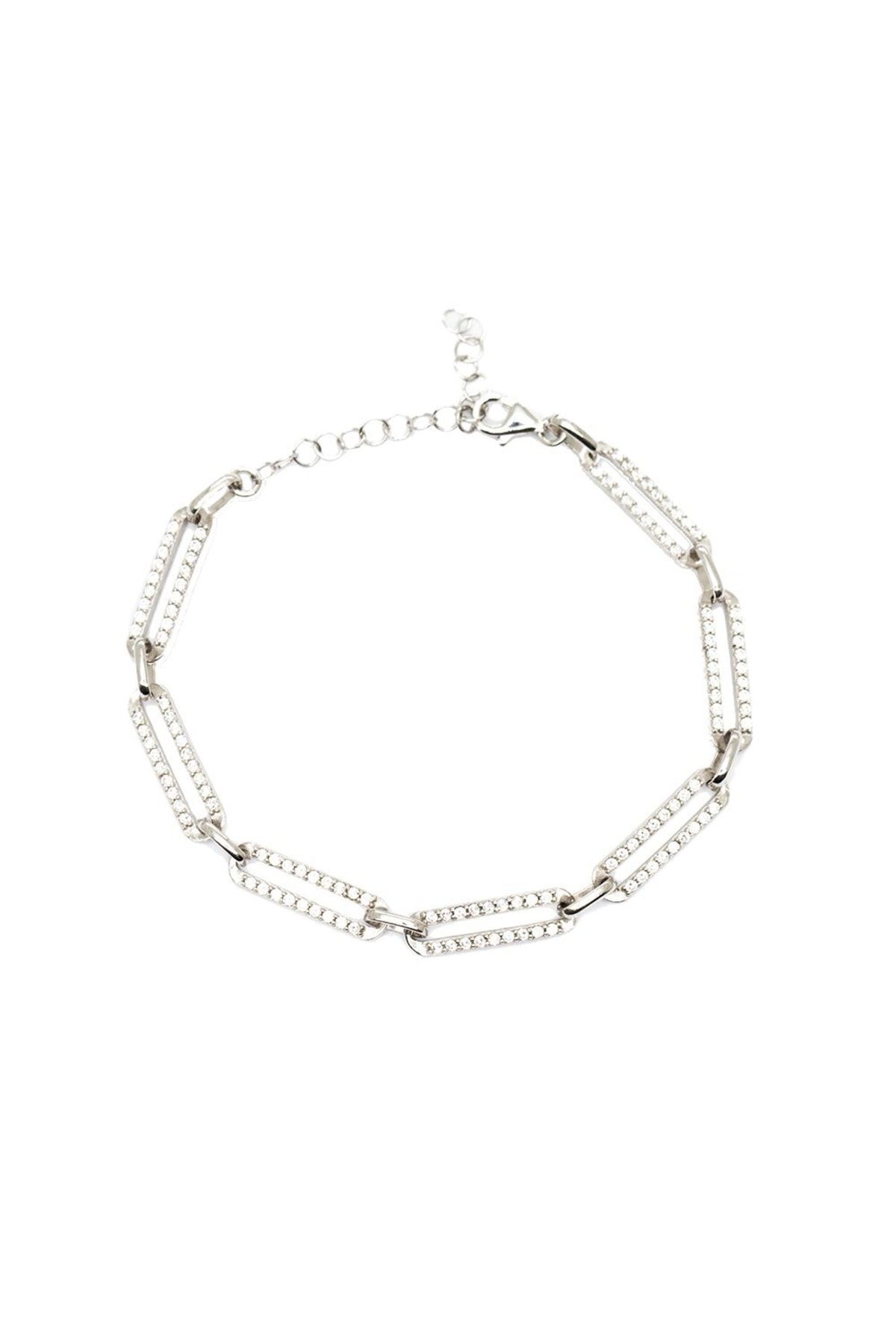 Tesbihane Beyaz Zirkon Taşlı Trend Tasarım Silver Renk 925 Ayar Gümüş Kadın Bileklik