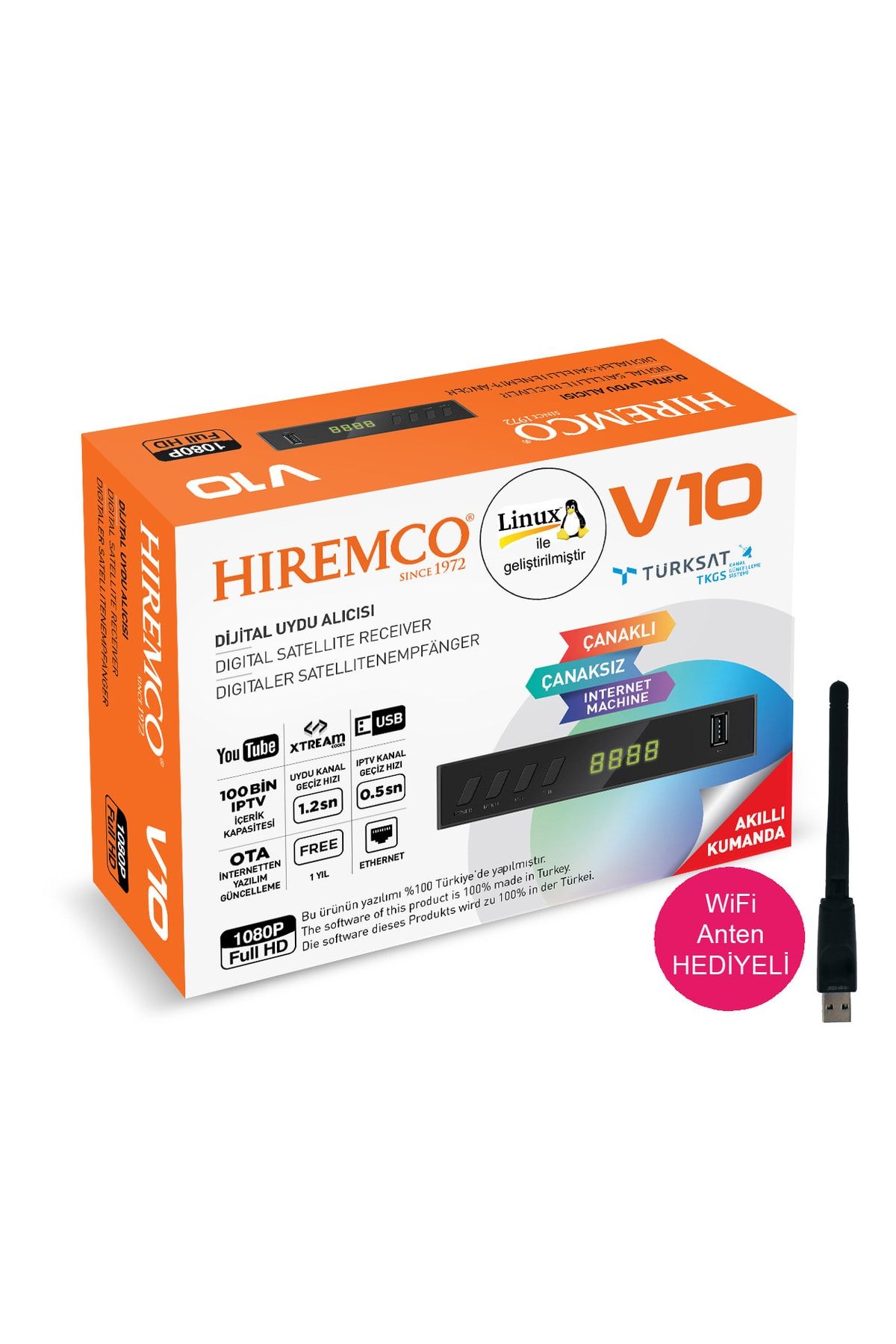 Hiremco V10 Full Hd Çanaklı Ve Çanaksız Uydu Alıcısı ( Linux / Dolby Digital)