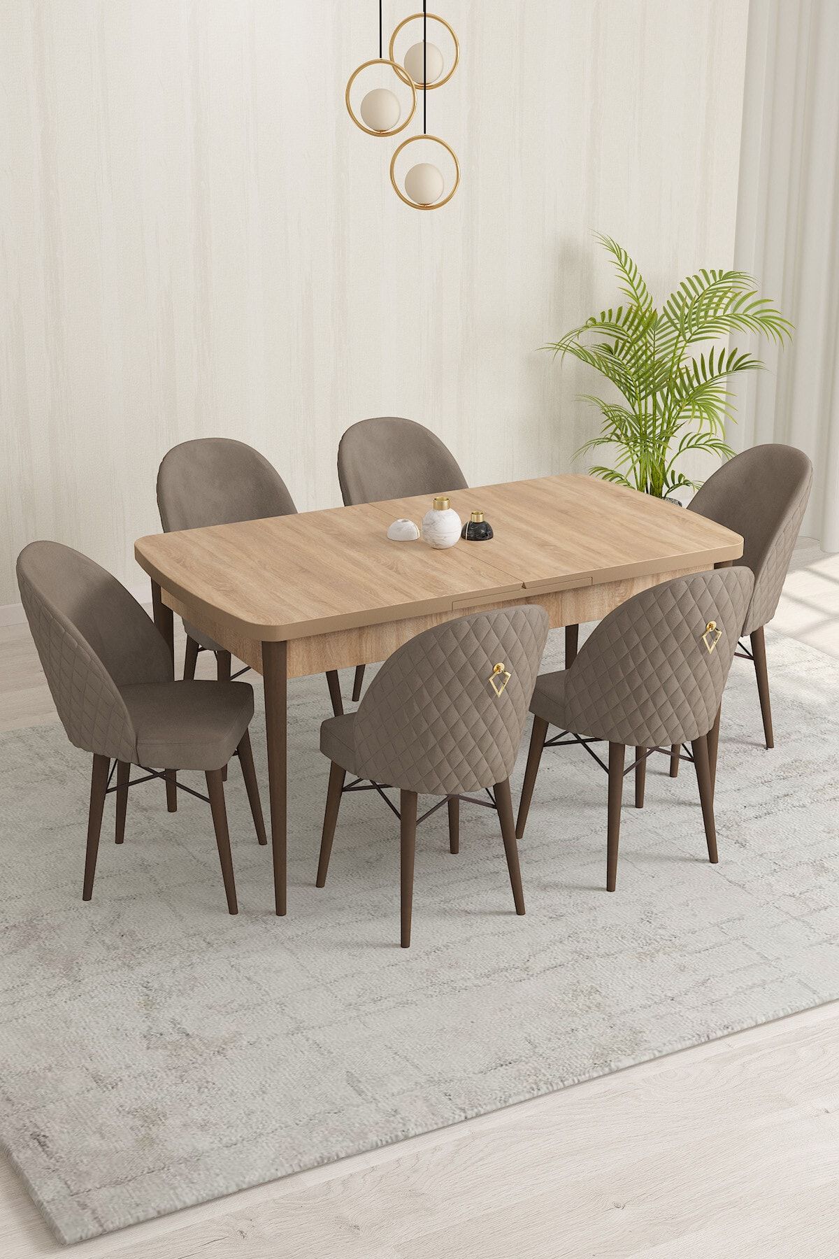 Rovena Marsilya Meşe Desen 80x132 Mdf Açılabilir Mutfak Masası Takımı 6 Adet Sandalye