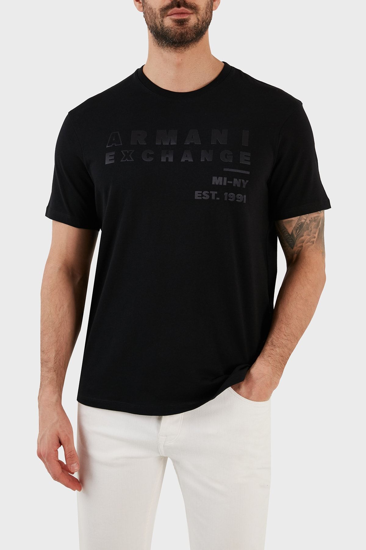 Armani Exchange Logo Baskılı Bisiklet Yaka % 100 Pamuk Regular Fit T Shirt Erkek T Shirt 3rztca Zj3v