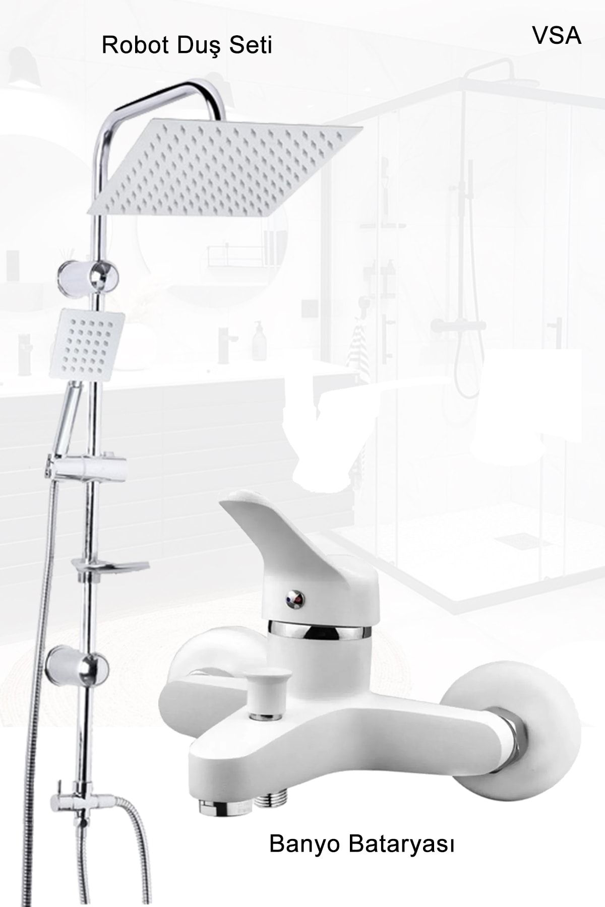 VSA Beyaz Robot Yağmurlama Duş Seti Banyo Bataryası Aç Kapa Garantili Musluk Set