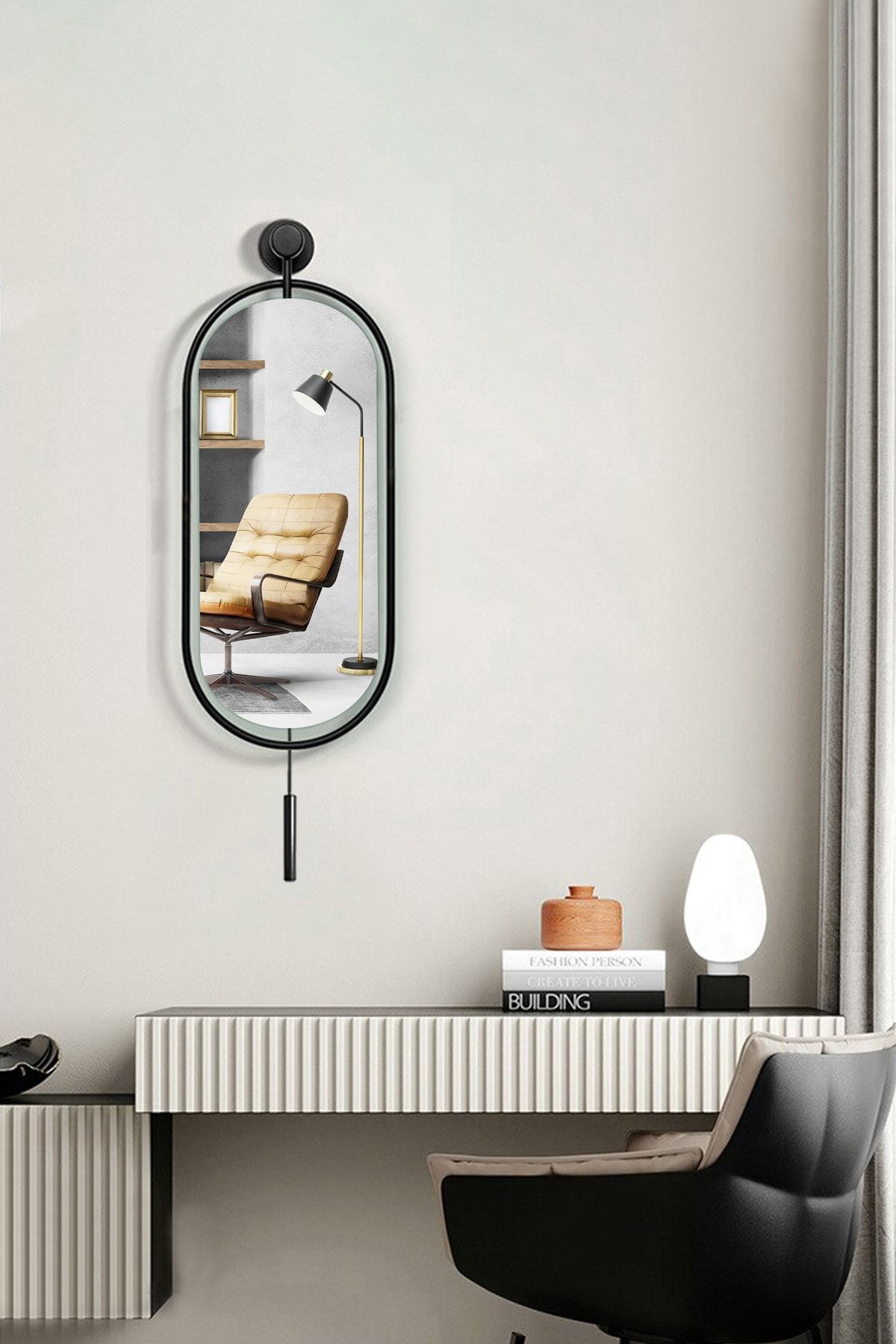 MetaQuartz Aksesuar Serenity Black Ayna, Dekoratif Modern Duvar Aynası
