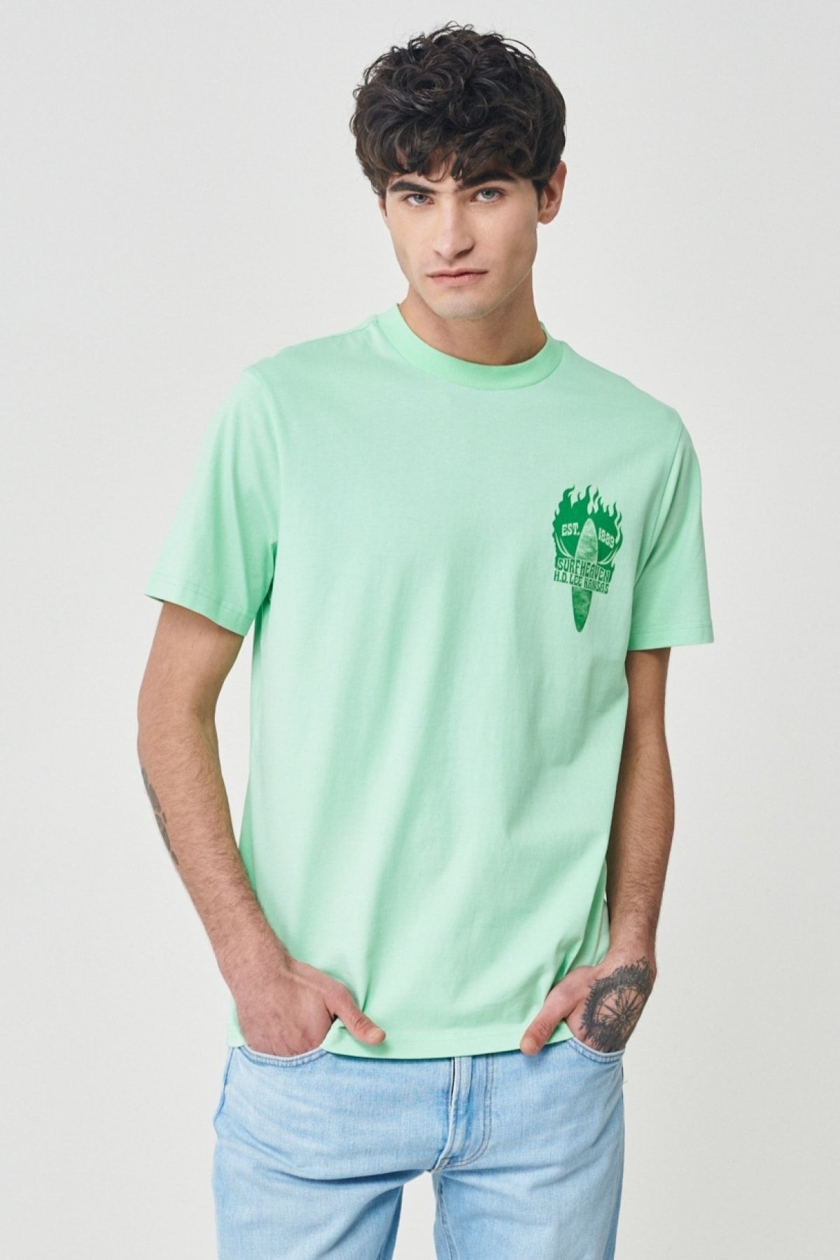 Lee Regular Fit Normal Kesim Bisiklet Yaka %100 Pamuk Açık Yeşil Erkek T-shirt
