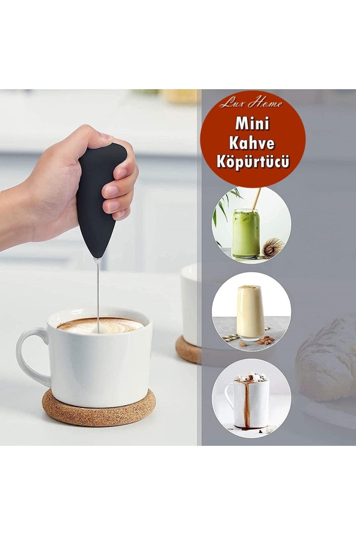 Hitit Mini Mikser Kahve Köpürtücü Süt Köpürtücü Karıştırıcı Pilli Çırpıcı