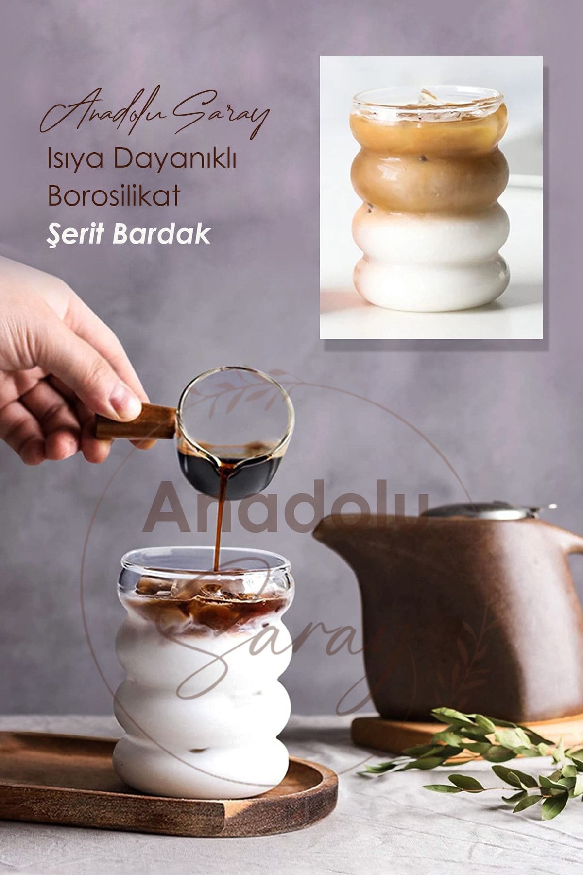 Anadolu Saray Çarşısı Isıya Dayanıklı Borosilikat Cam Şerit Şeklinde Bardak | Kahve Ve Sunum Bardağı - 1 Adet